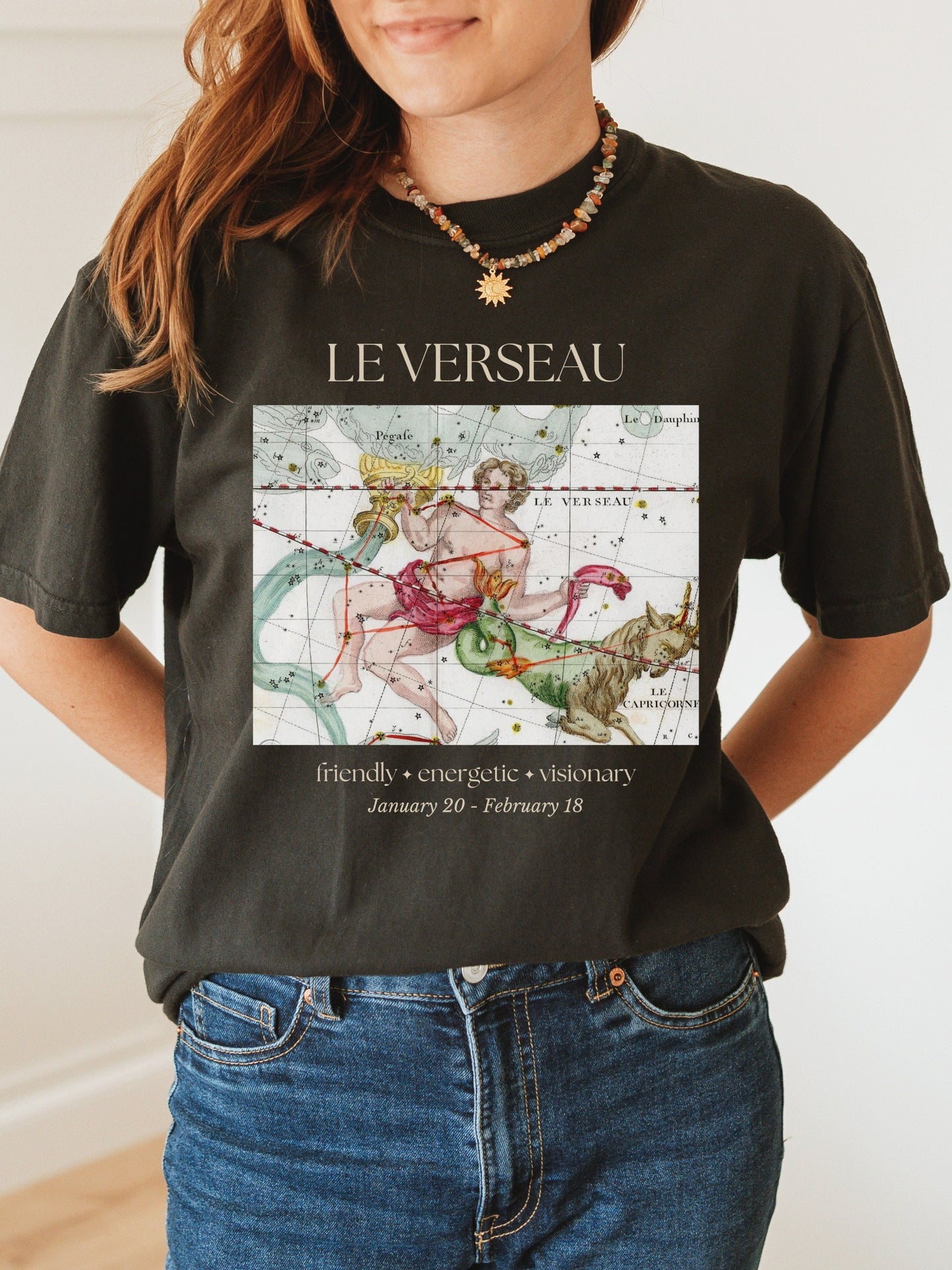 Aquarius French Zodiac Constellation Astrology Horoscope Tee Shirt * Birthday Birth Date Shirt * Air Sign Gift * Light Dark Academia