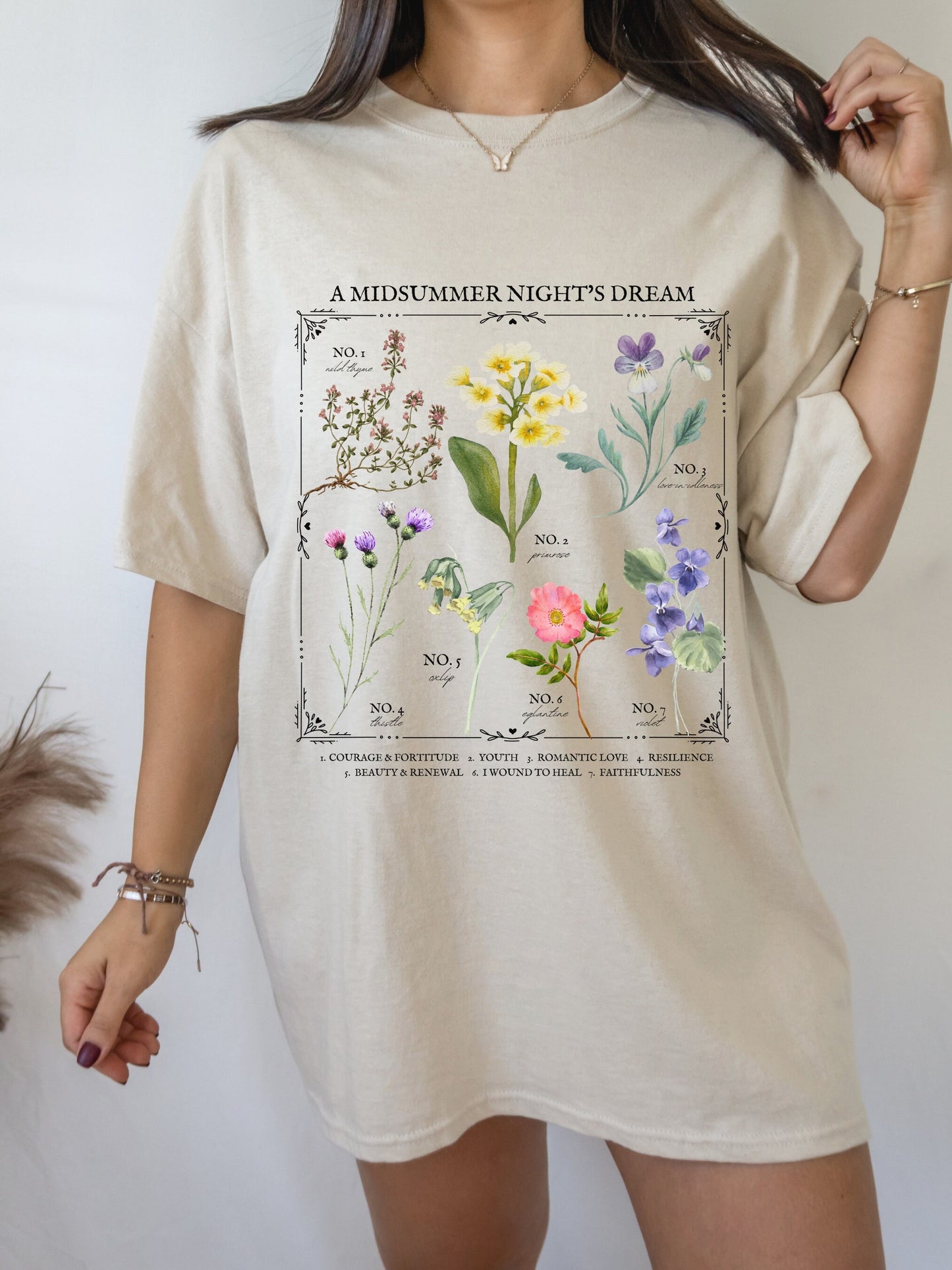 Shakespeare Midsummer Night's Dream Literary Flower Chart Herbology Floral Tee Shirt Tshirt * Bookish Bookworm Gift * Poet Literature Shirt