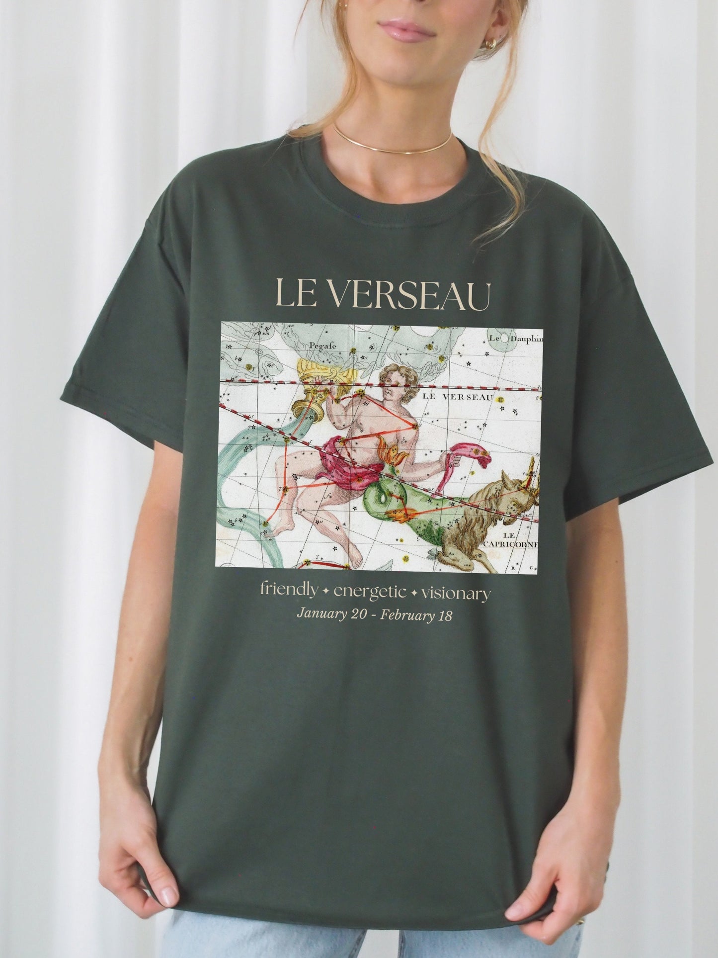 Aquarius French Zodiac Constellation Astrology Horoscope Tee Shirt * Birthday Birth Date Shirt * Air Sign Gift * Light Dark Academia