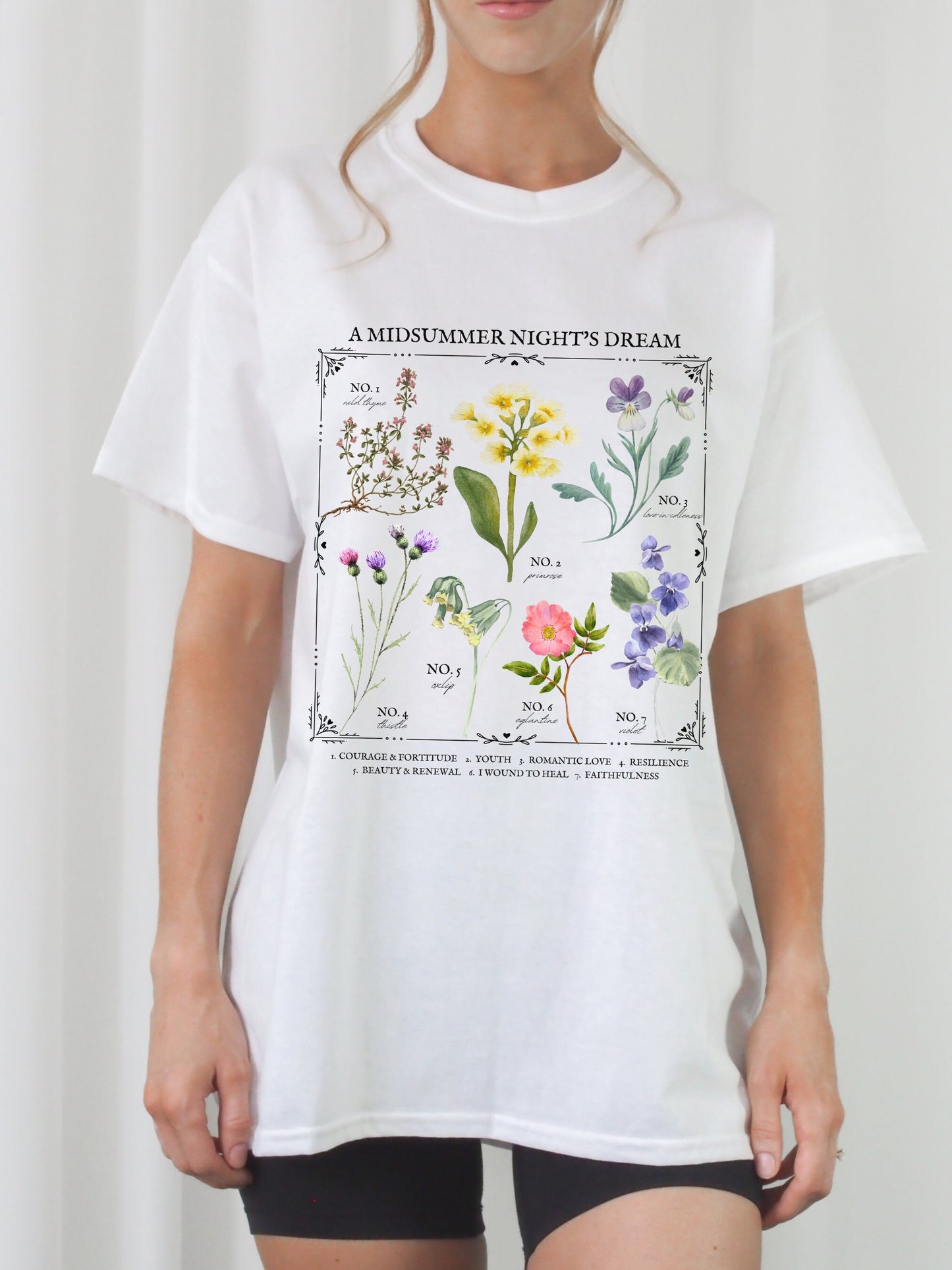 Shakespeare Midsummer Night's Dream Literary Flower Chart Herbology Floral Tee Shirt Tshirt * Bookish Bookworm Gift * Poet Literature Shirt