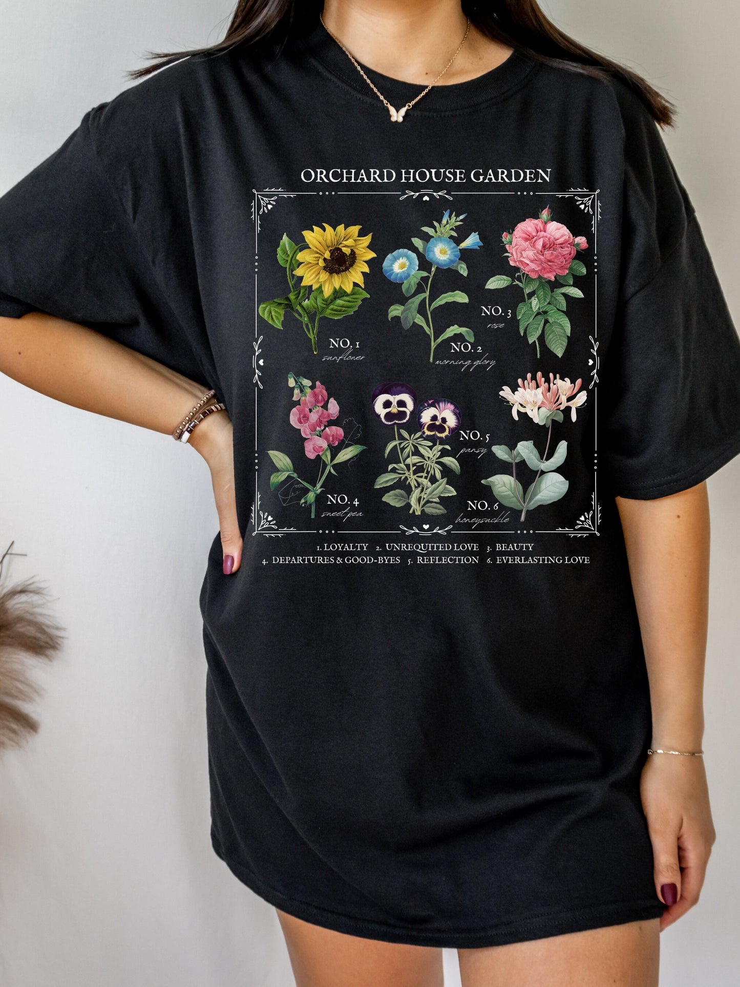 Little Women March Sisters Flower Chart Tee Shirt Tshirt * Orchard House Wild Flower Botanical Language of Flowers Cottagecore Shirt