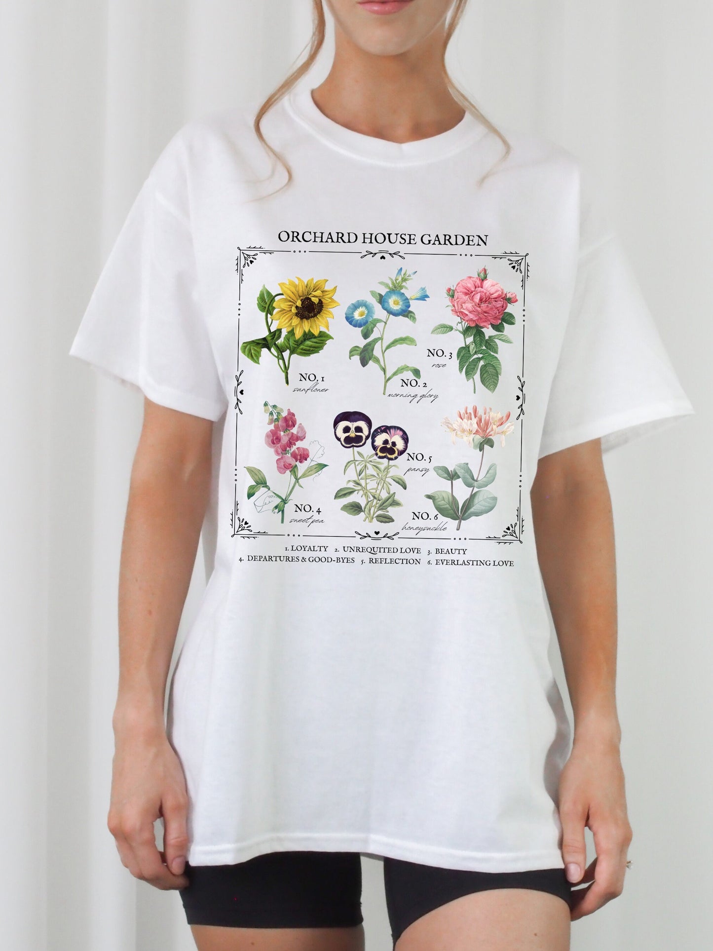 Little Women March Sisters Flower Chart Tee Shirt Tshirt * Orchard House Wild Flower Botanical Language of Flowers Cottagecore Shirt