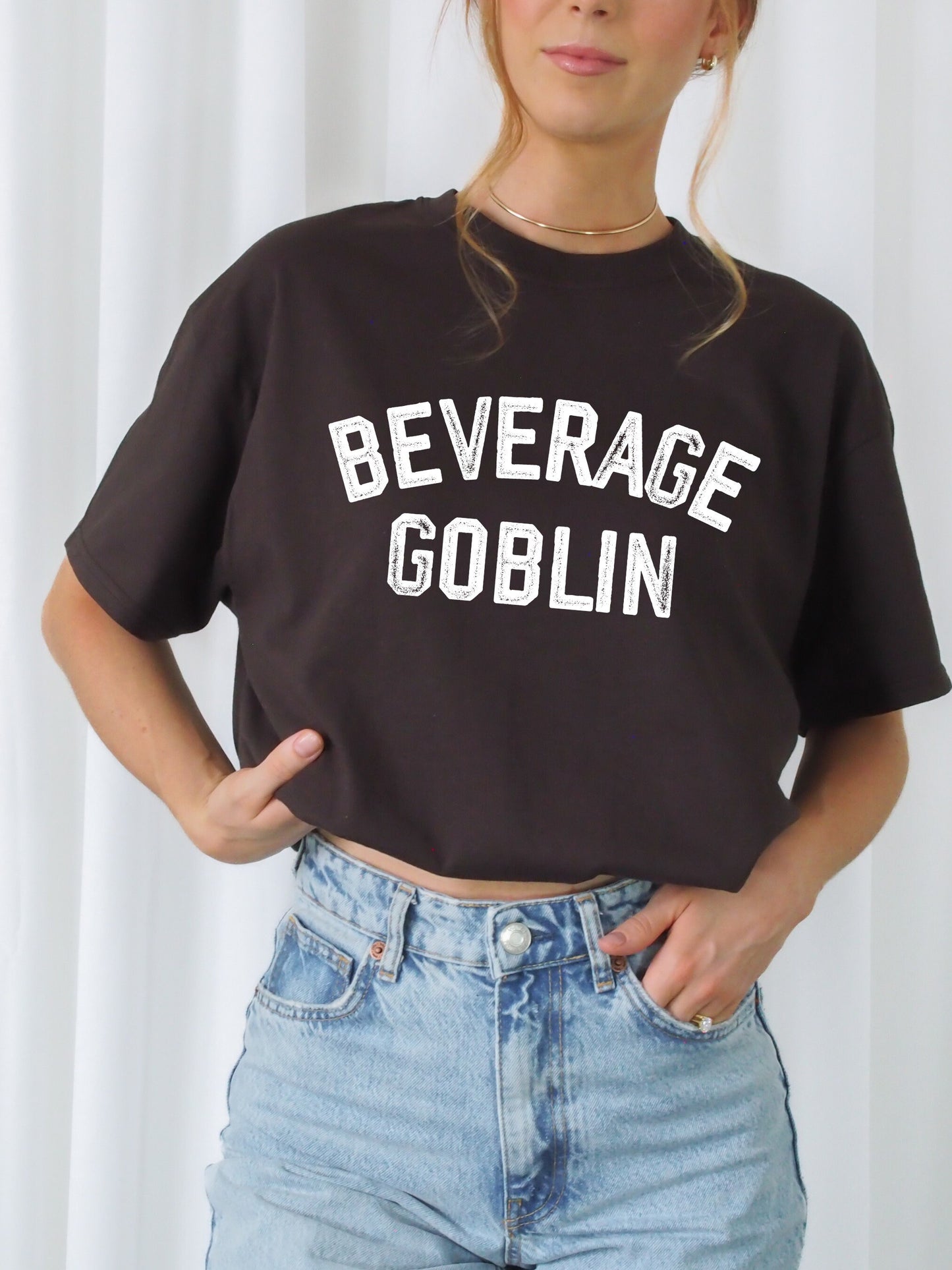 Beverage Goblin Varsity Tshirt * Holiday Birthday Gift Idea for Her * Oversized Graphic Trendy Tee Shirt * Gamer Gift * Coffee Wine Lover