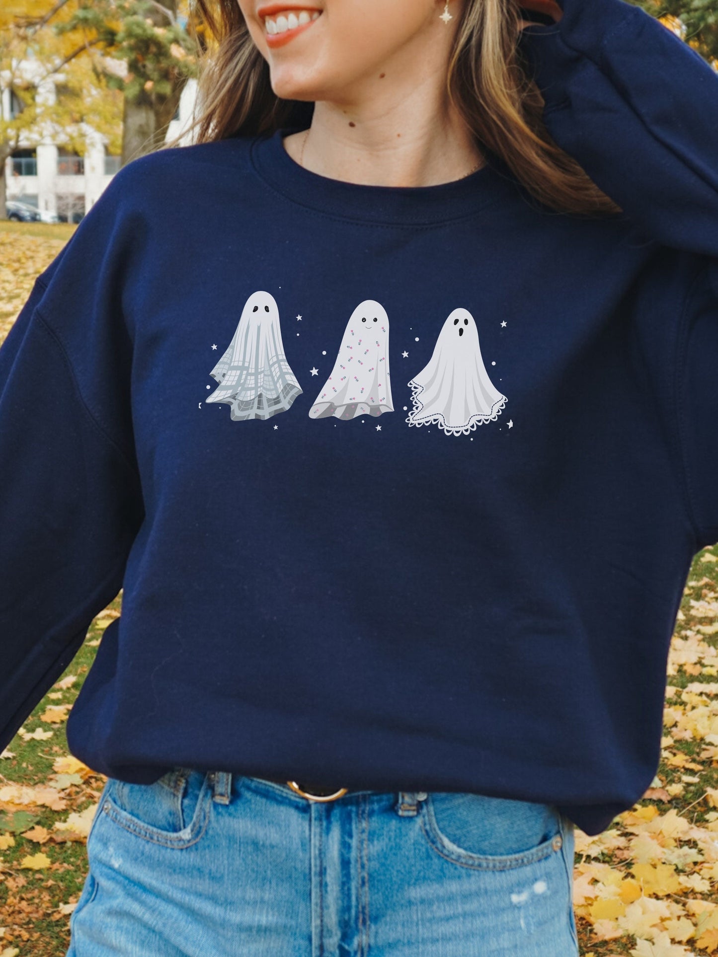Cottagecore aesthetic ghosts halloween sweatshirt * vintage retro oversized Halloween graphic tshirt floral doily sheet * boo spooky season