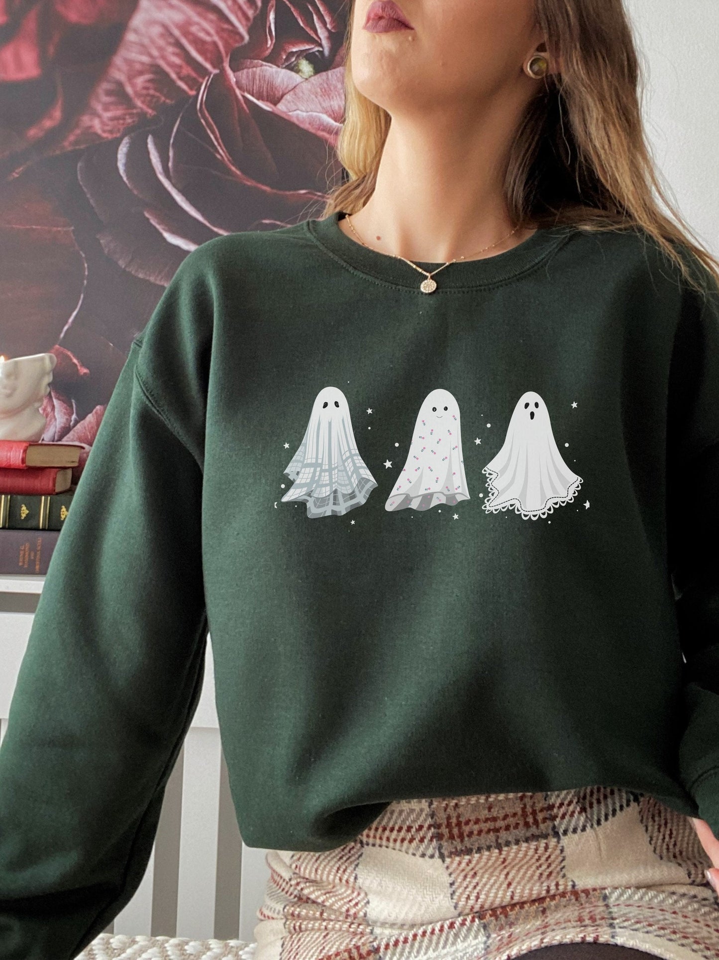 Cottagecore aesthetic ghosts halloween sweatshirt * vintage retro oversized Halloween graphic tshirt floral doily sheet * boo spooky season