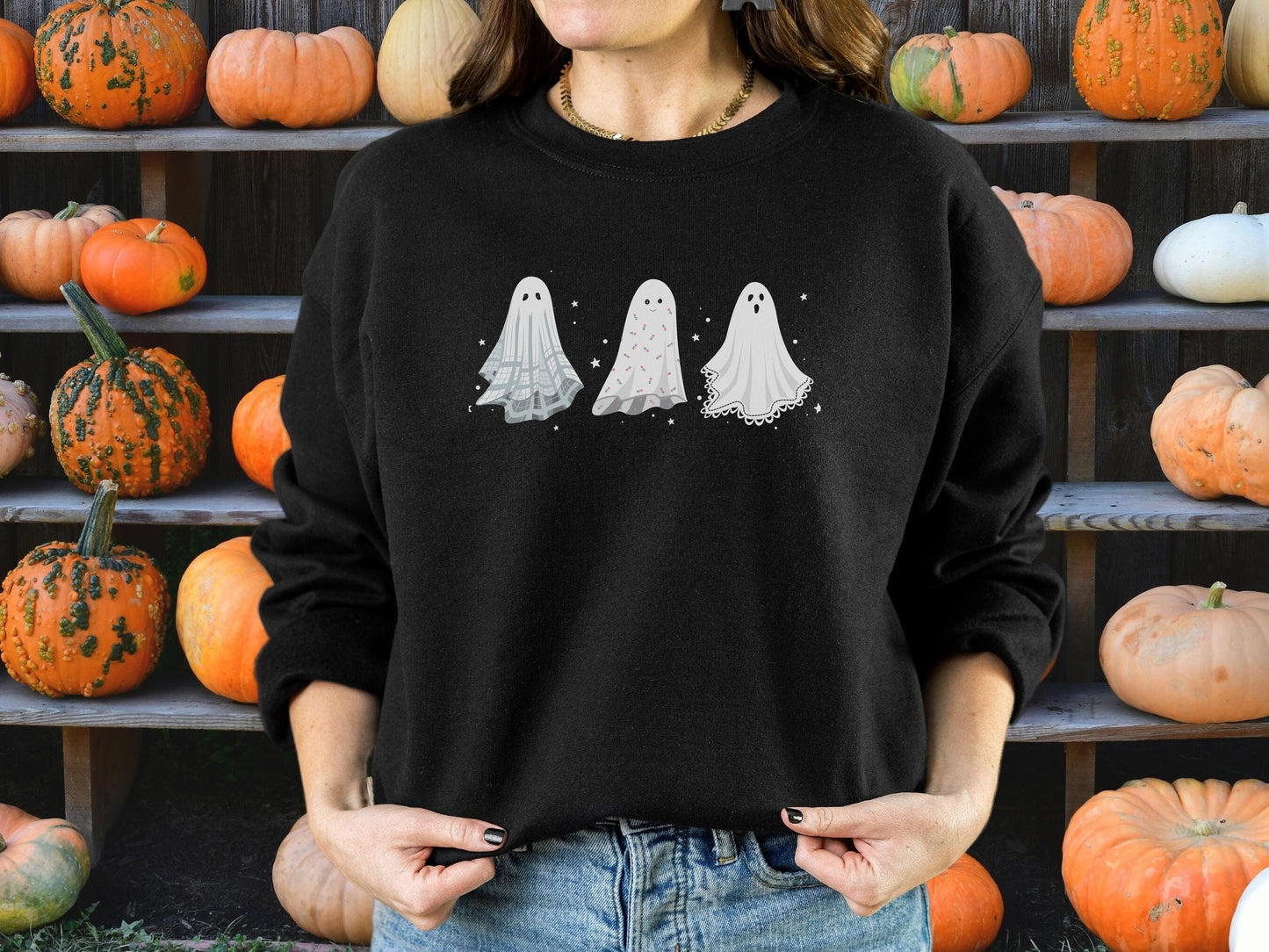 Cottagecore aesthetic ghosts halloween sweatshirt * vintage retro oversized Halloween graphic tshirt floral doily sheet * boo spooky season