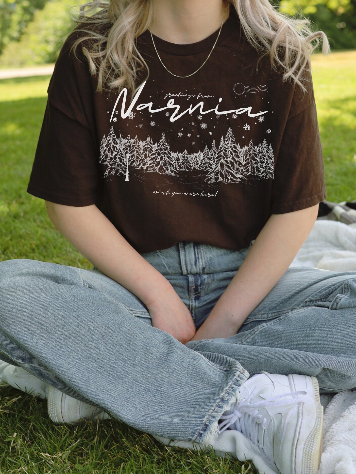 Greetings from Narnia wish you were here postcard retro tee shirt * Bookish Book Lover Merch Gift for Readers * aslan courage dear heart
