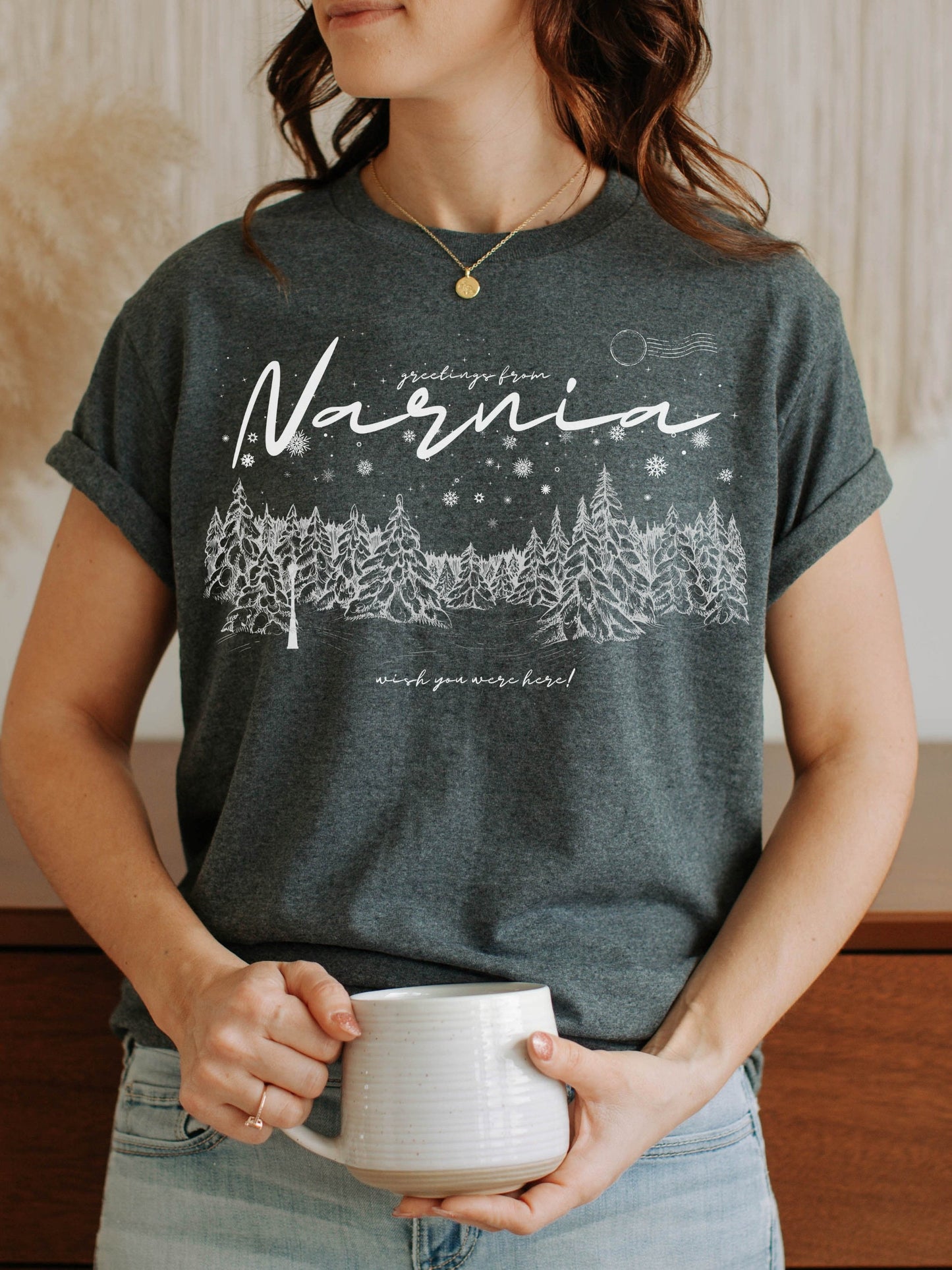 Greetings from Narnia wish you were here postcard retro tee shirt * Bookish Book Lover Merch Gift for Readers * aslan courage dear heart