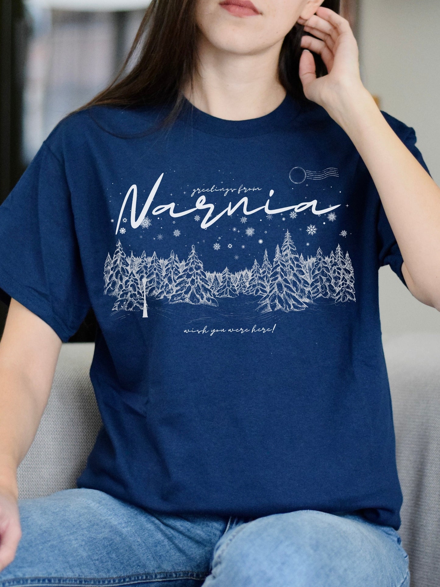 Greetings from Narnia wish you were here postcard retro tee shirt * Bookish Book Lover Merch Gift for Readers * aslan courage dear heart