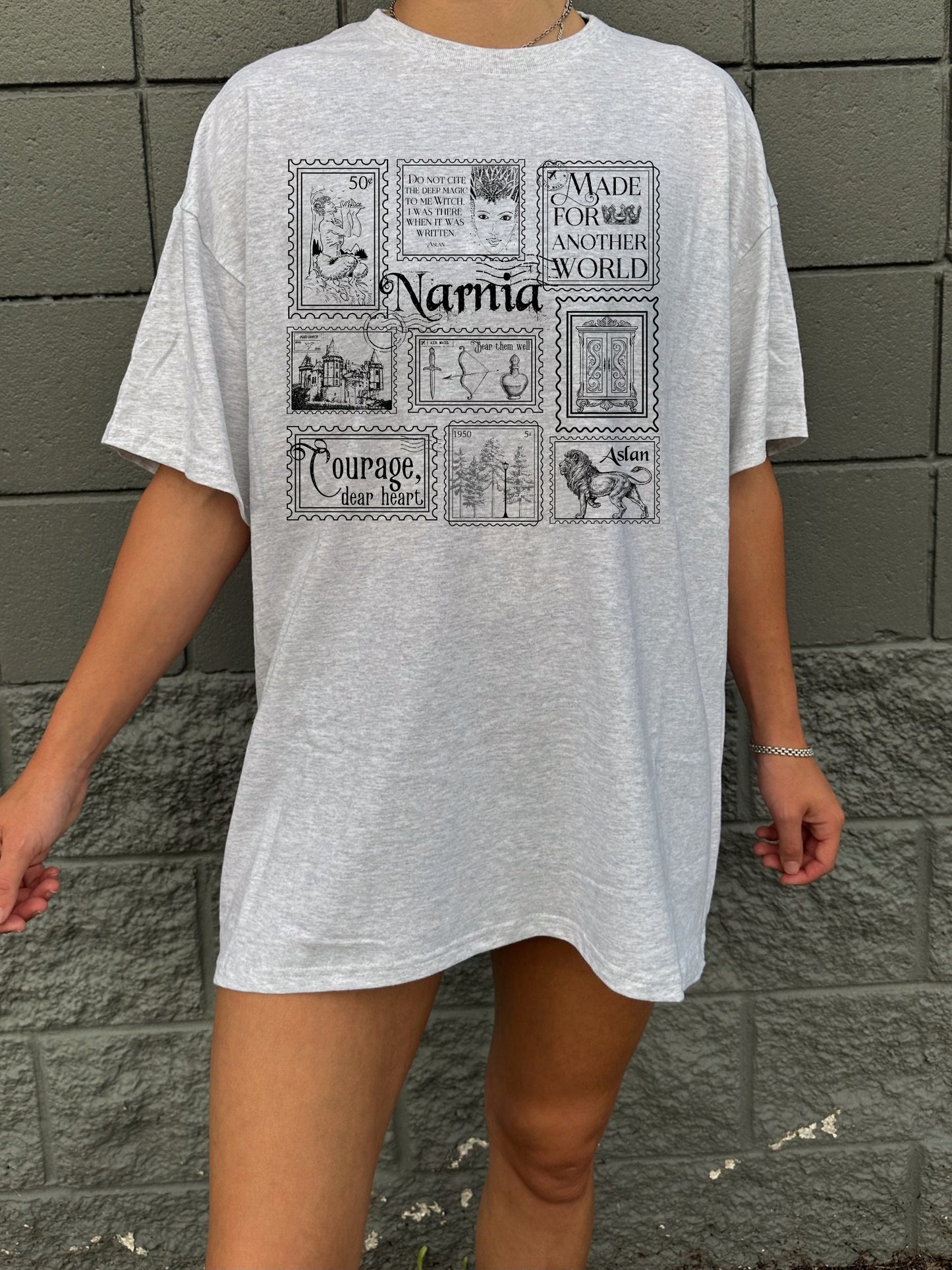 Narnia Stamp Collection Tee Shirt Tshirt * Lion Witch Wardrobe CS Lewis * Greetings from Narnia Postcard Book Fandom Merch Bookish Gift