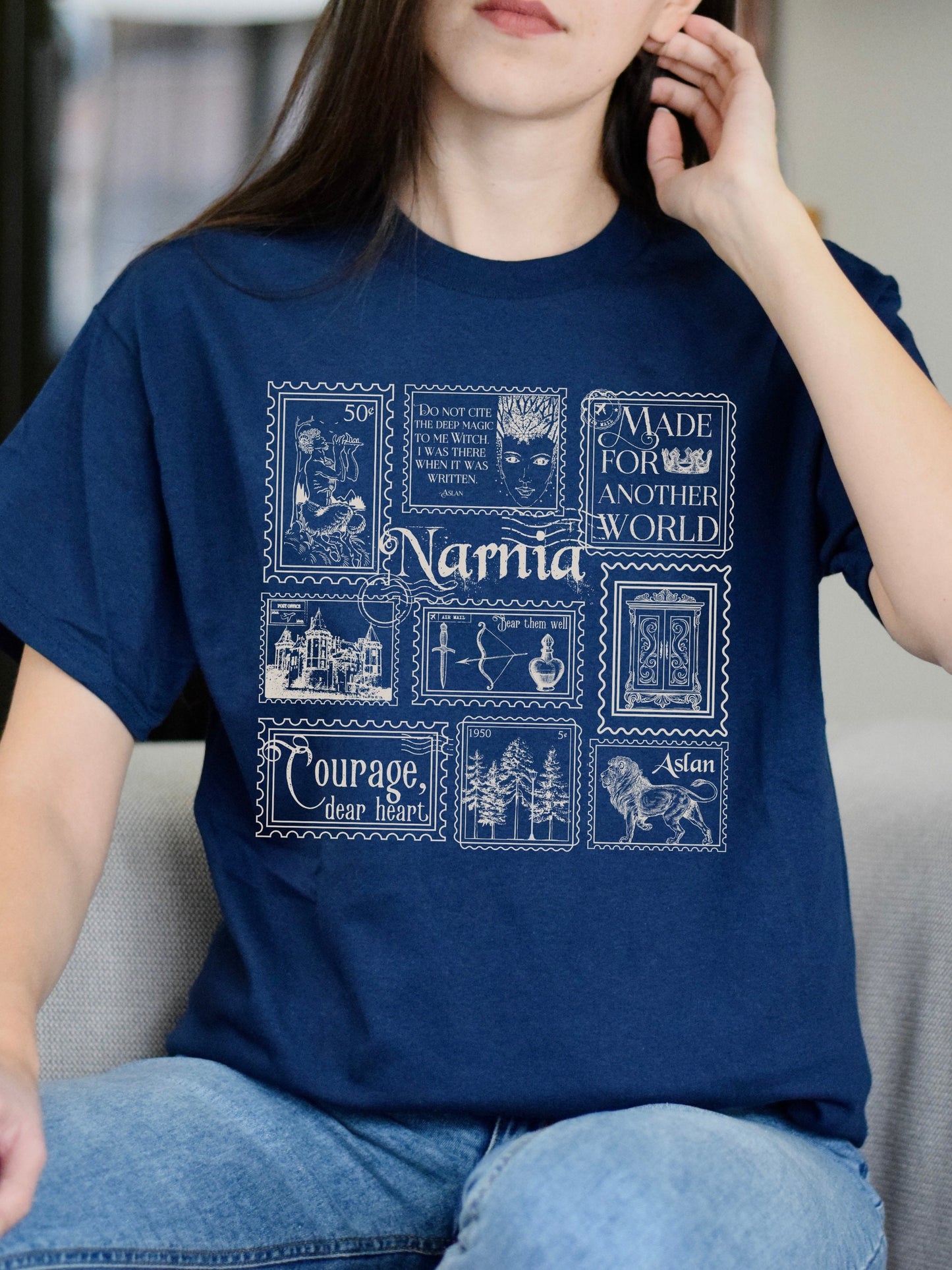 Narnia Stamp Collection Tee Shirt Tshirt * Lion Witch Wardrobe CS Lewis * Greetings from Narnia Postcard Book Fandom Merch Bookish Gift