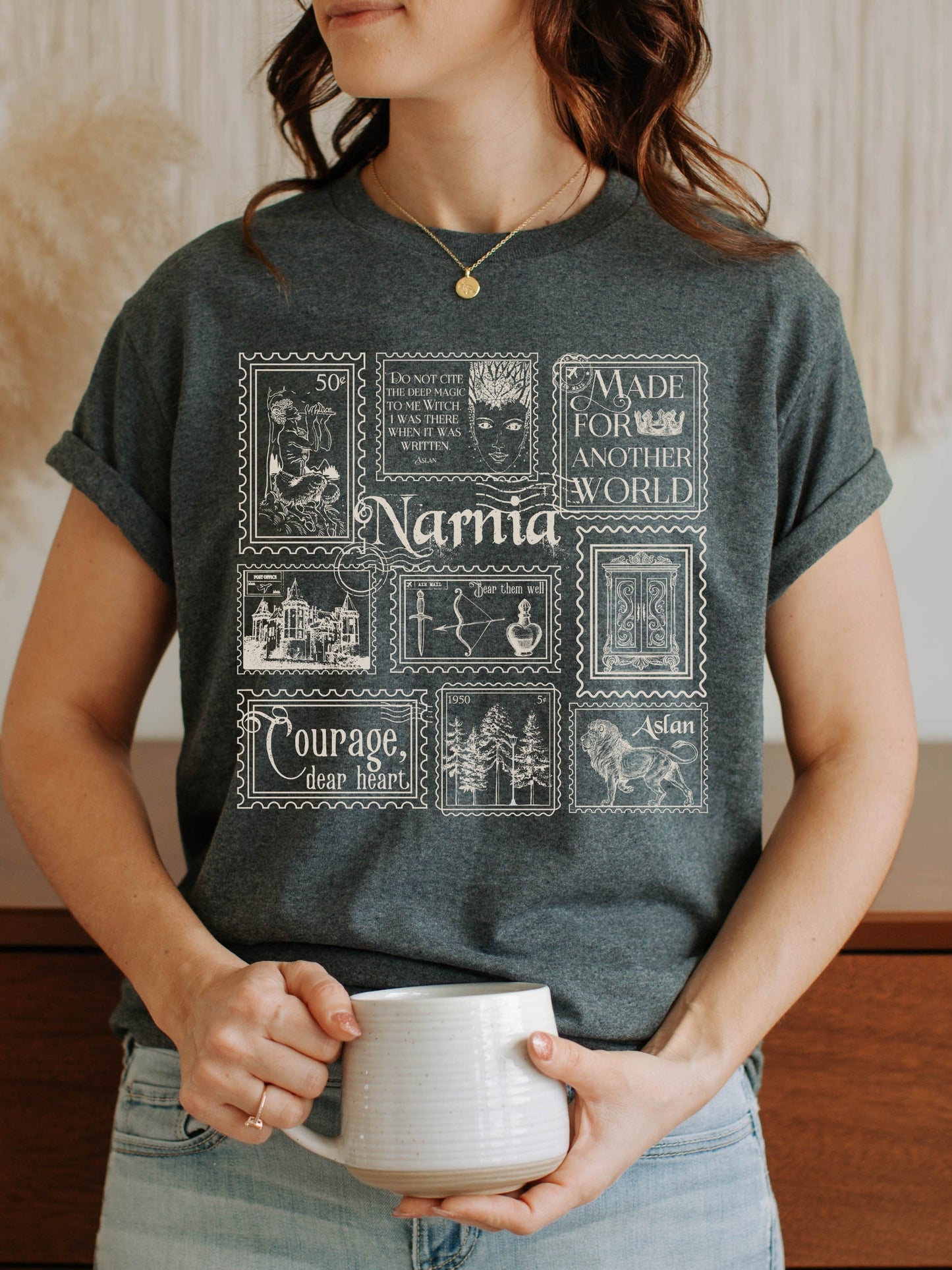 Narnia Stamp Collection Tee Shirt Tshirt * Lion Witch Wardrobe CS Lewis * Greetings from Narnia Postcard Book Fandom Merch Bookish Gift