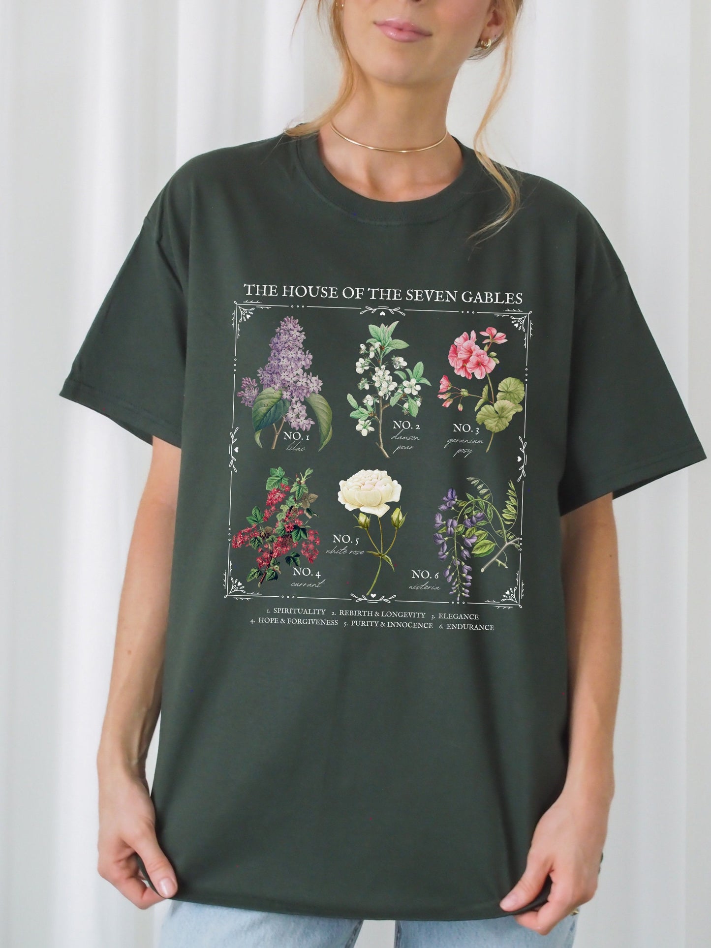 House of the Seven Gables Literary Flower Chart * Herbology Floral Tee Tshirt Salem Witch Bookish Merch Gift Gothic Literature Dark Academia