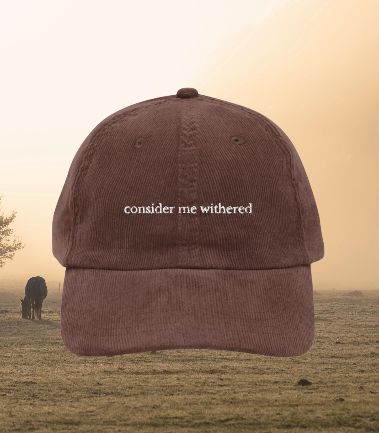 Consider me withered Corduroy Embroidered Hat * Lady Jane Grey Horse Lover Book Fandom Merch * dudley enemies to lovers Bookish Gift