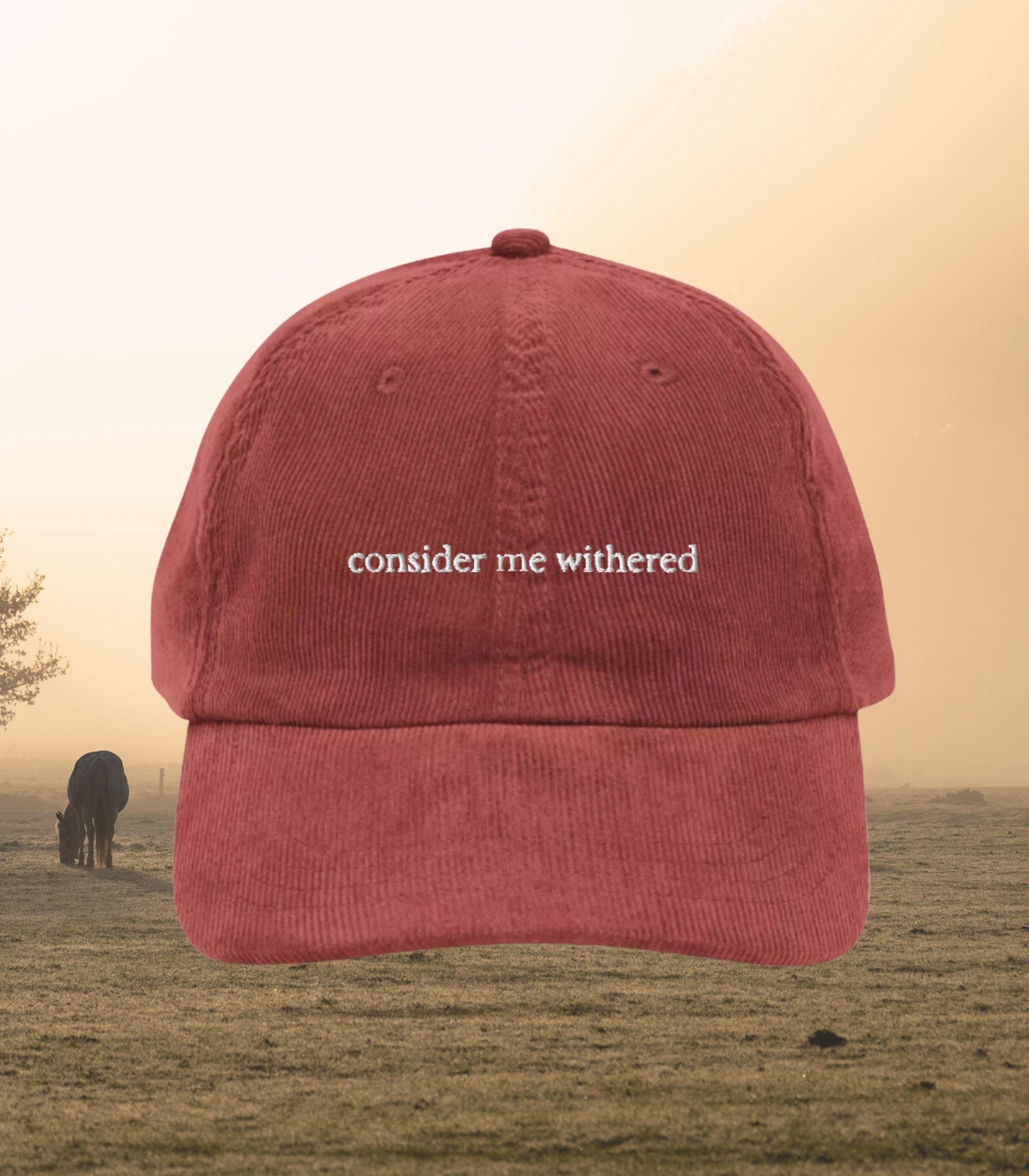 Consider me withered Corduroy Embroidered Hat * Lady Jane Grey Horse Lover Book Fandom Merch * dudley enemies to lovers Bookish Gift