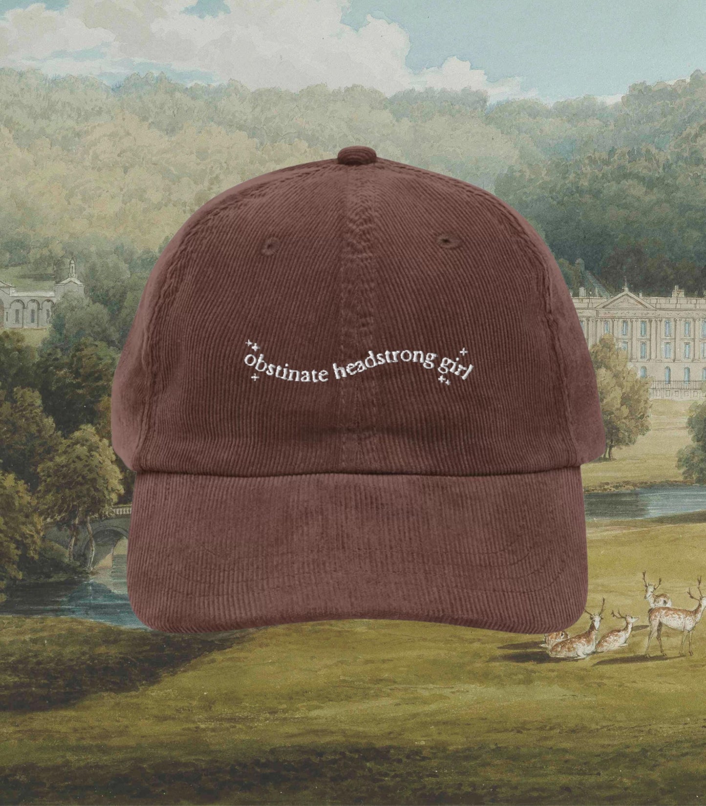Pride & Prejudice Obstinate Headstrong Girl Embroidered Corduroy Dad Hat * pemberley mr darcy * Literature Bookish Gift Jane Austen Merch