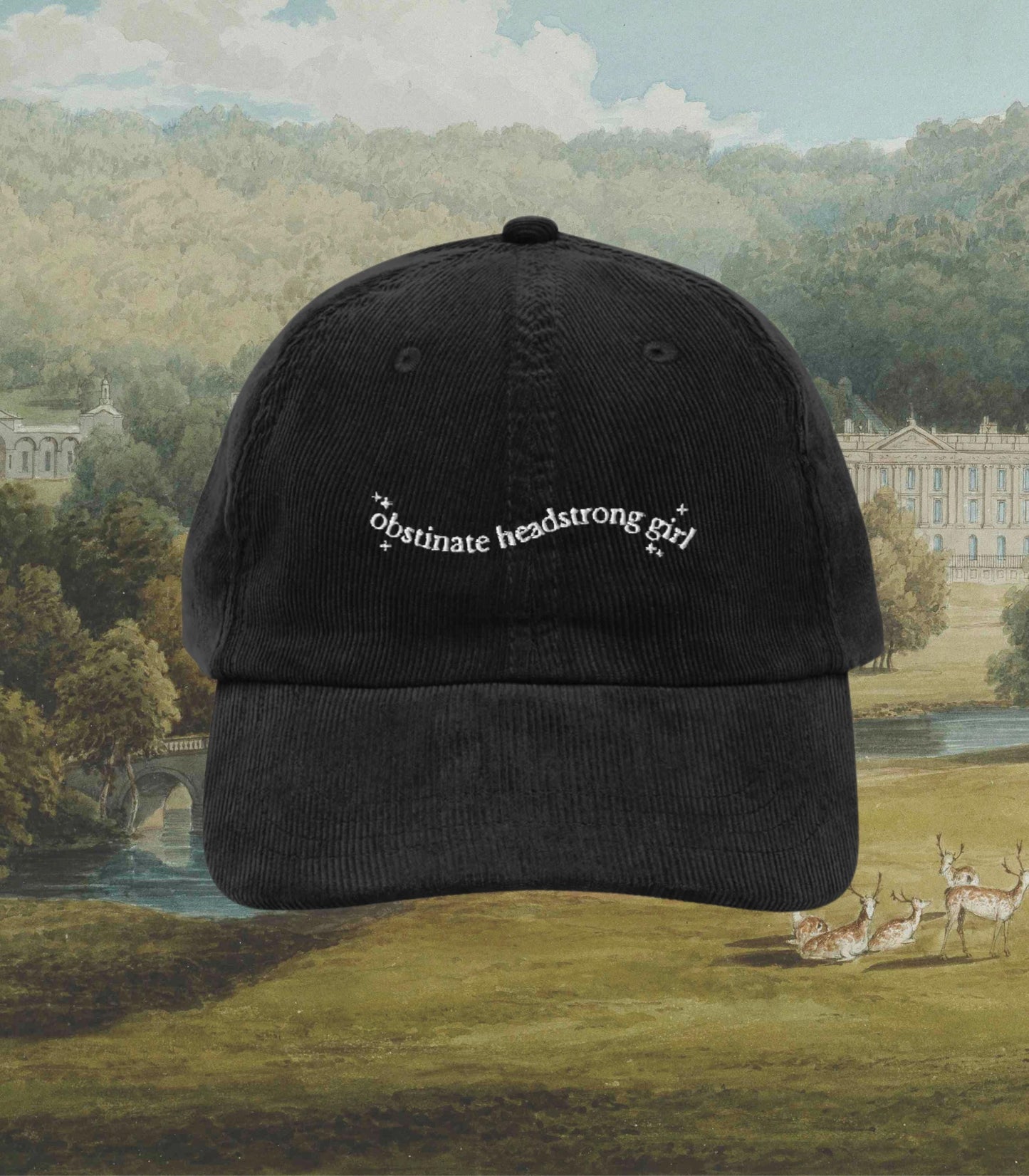 Pride & Prejudice Obstinate Headstrong Girl Embroidered Corduroy Dad Hat * pemberley mr darcy * Literature Bookish Gift Jane Austen Merch
