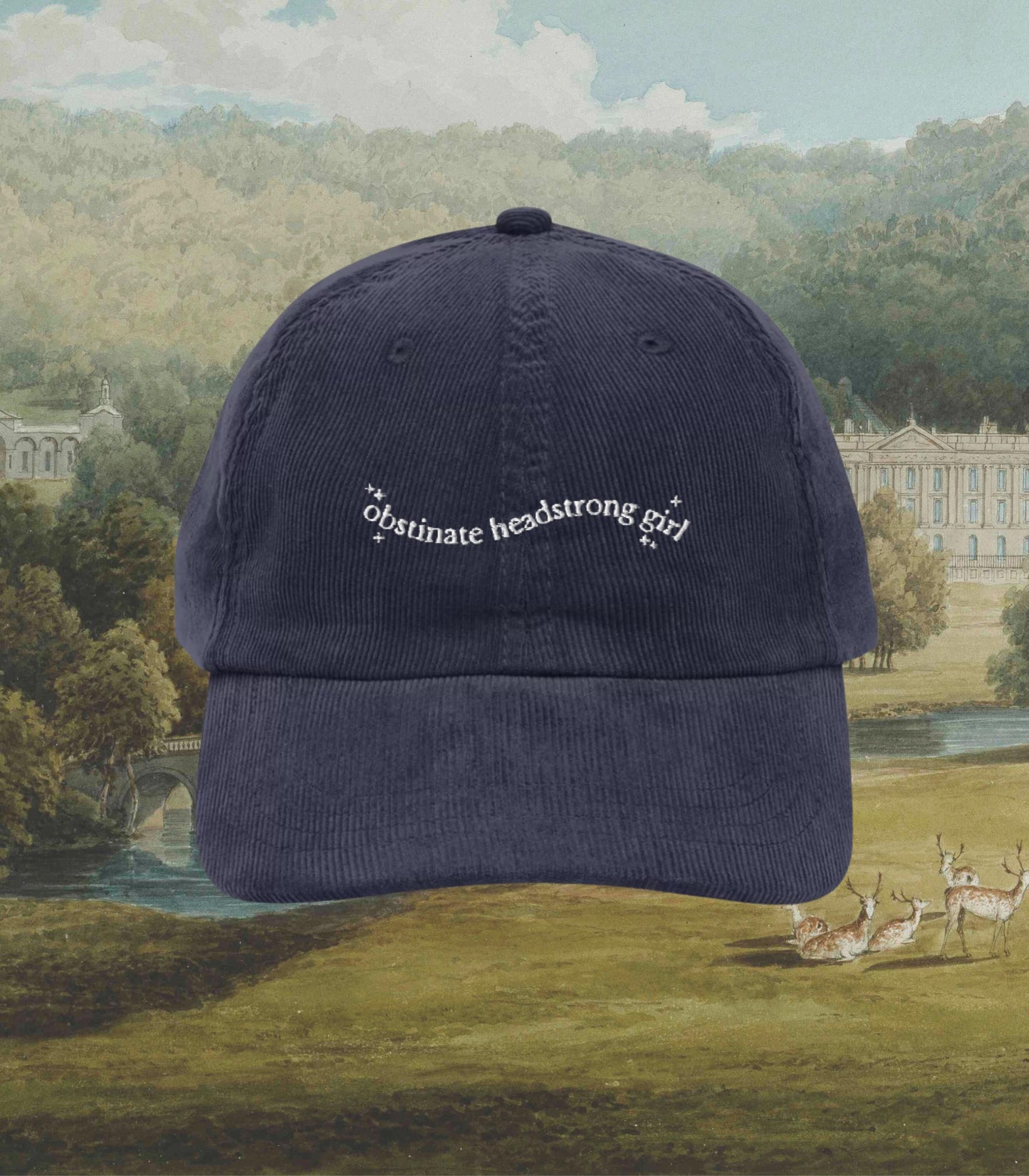 Pride & Prejudice Obstinate Headstrong Girl Embroidered Corduroy Dad Hat * pemberley mr darcy * Literature Bookish Gift Jane Austen Merch
