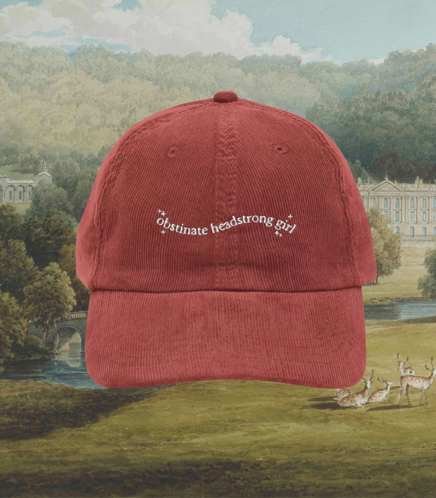 Pride & Prejudice Obstinate Headstrong Girl Embroidered Corduroy Dad Hat * pemberley mr darcy * Literature Bookish Gift Jane Austen Merch