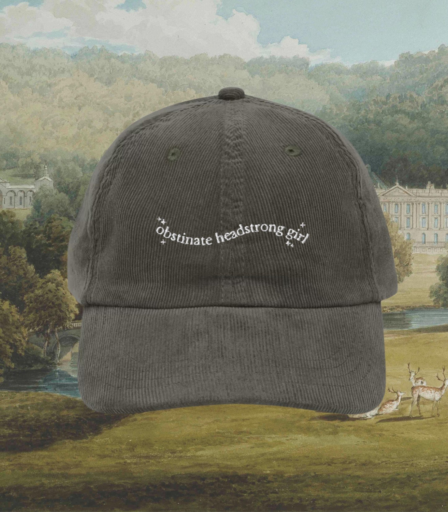 Pride & Prejudice Obstinate Headstrong Girl Embroidered Corduroy Dad Hat * pemberley mr darcy * Literature Bookish Gift Jane Austen Merch