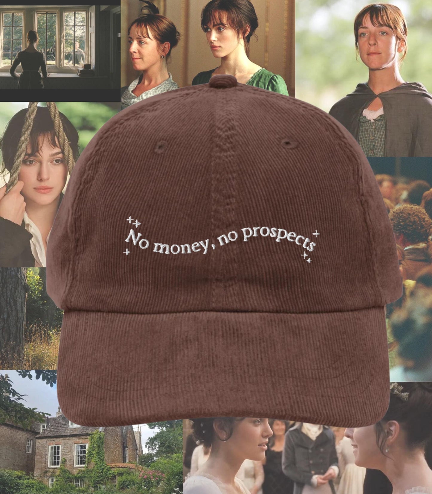 Pride & Prejudice No Money No Prospects Vintage Embroidered Corduroy Hat * 20th anniversary * Funny 27 years old Jane Austen Merch