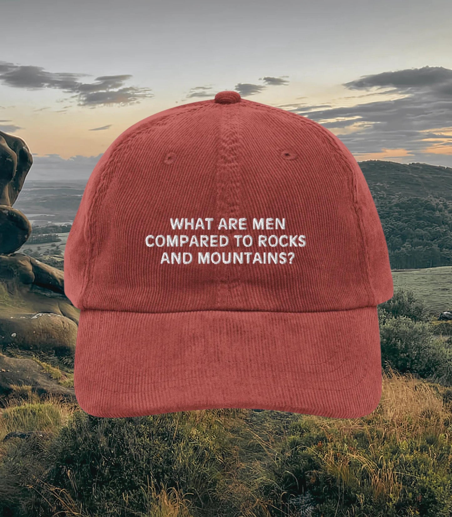 Pride & Prejudice What are Men Embroidered Corduroy Hat * 20th anniversary Rocks Mountains Pemberley Darcy Jane Austen Merch Gift