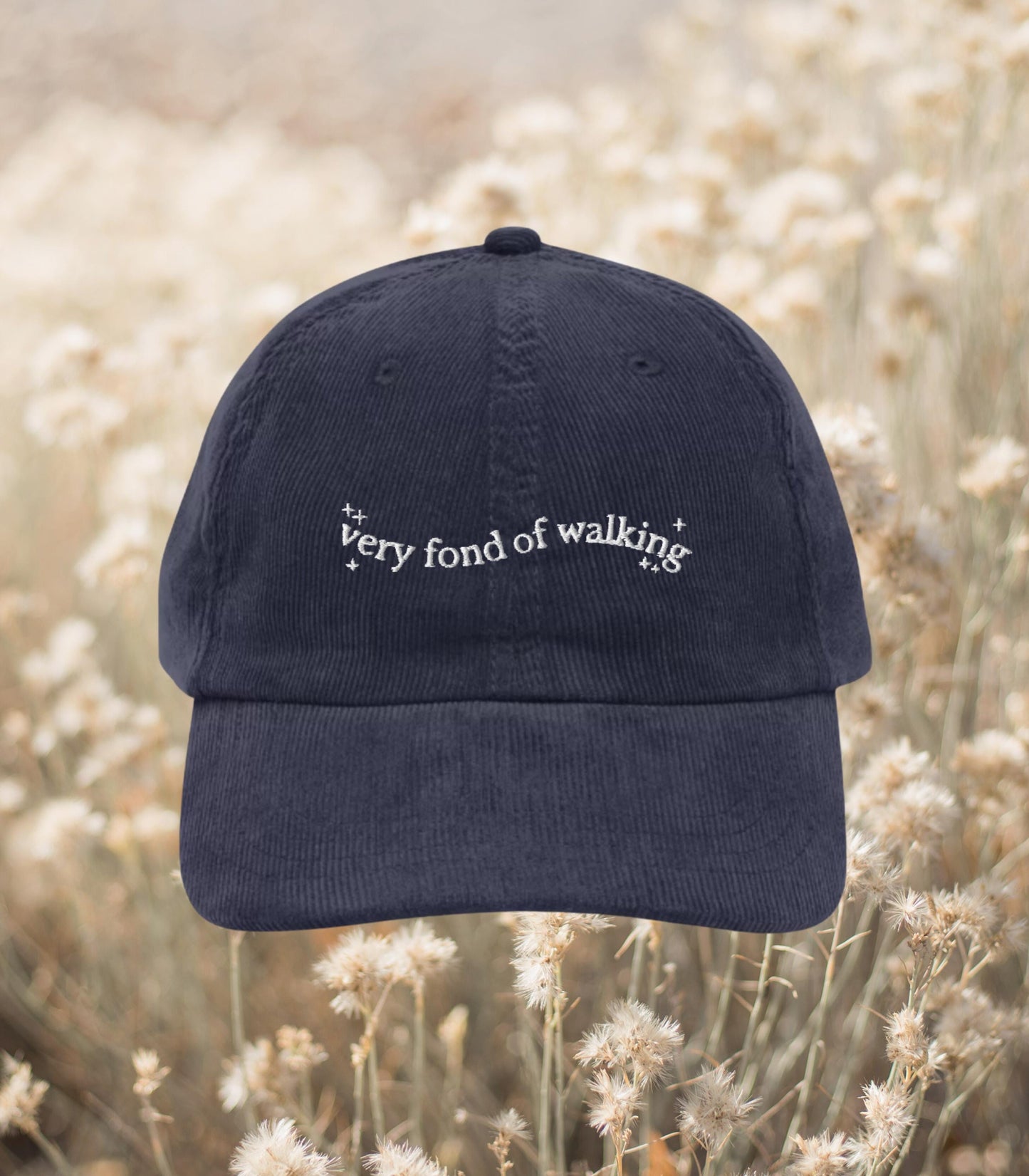 Pride & Prejudice Fond of Walking Vintage Embroidered Corduroy Dad Hat * pemberley mr darcy * Literature Bookish Gift Jane Austen Merch