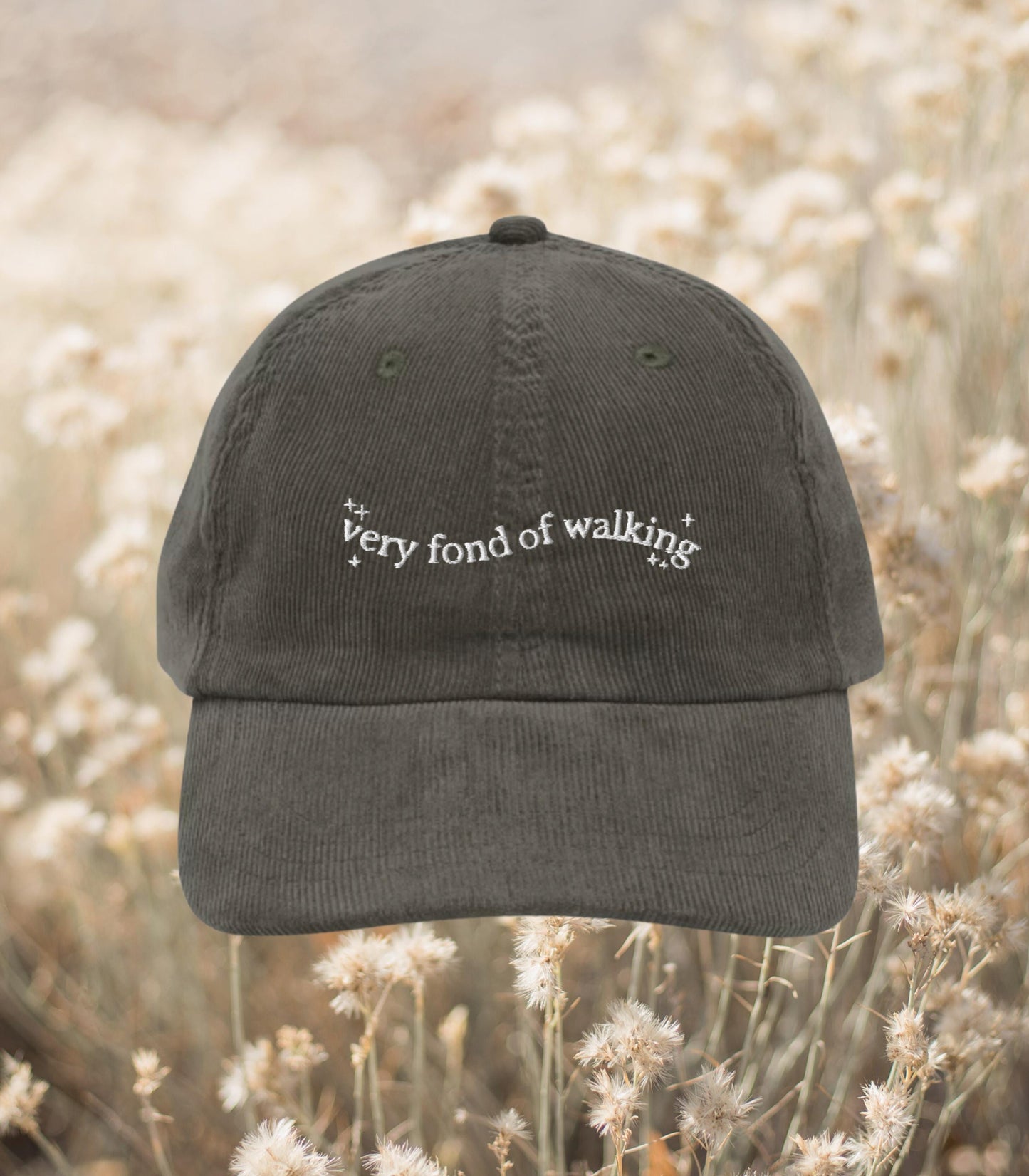 Pride & Prejudice Fond of Walking Vintage Embroidered Corduroy Dad Hat * pemberley mr darcy * Literature Bookish Gift Jane Austen Merch