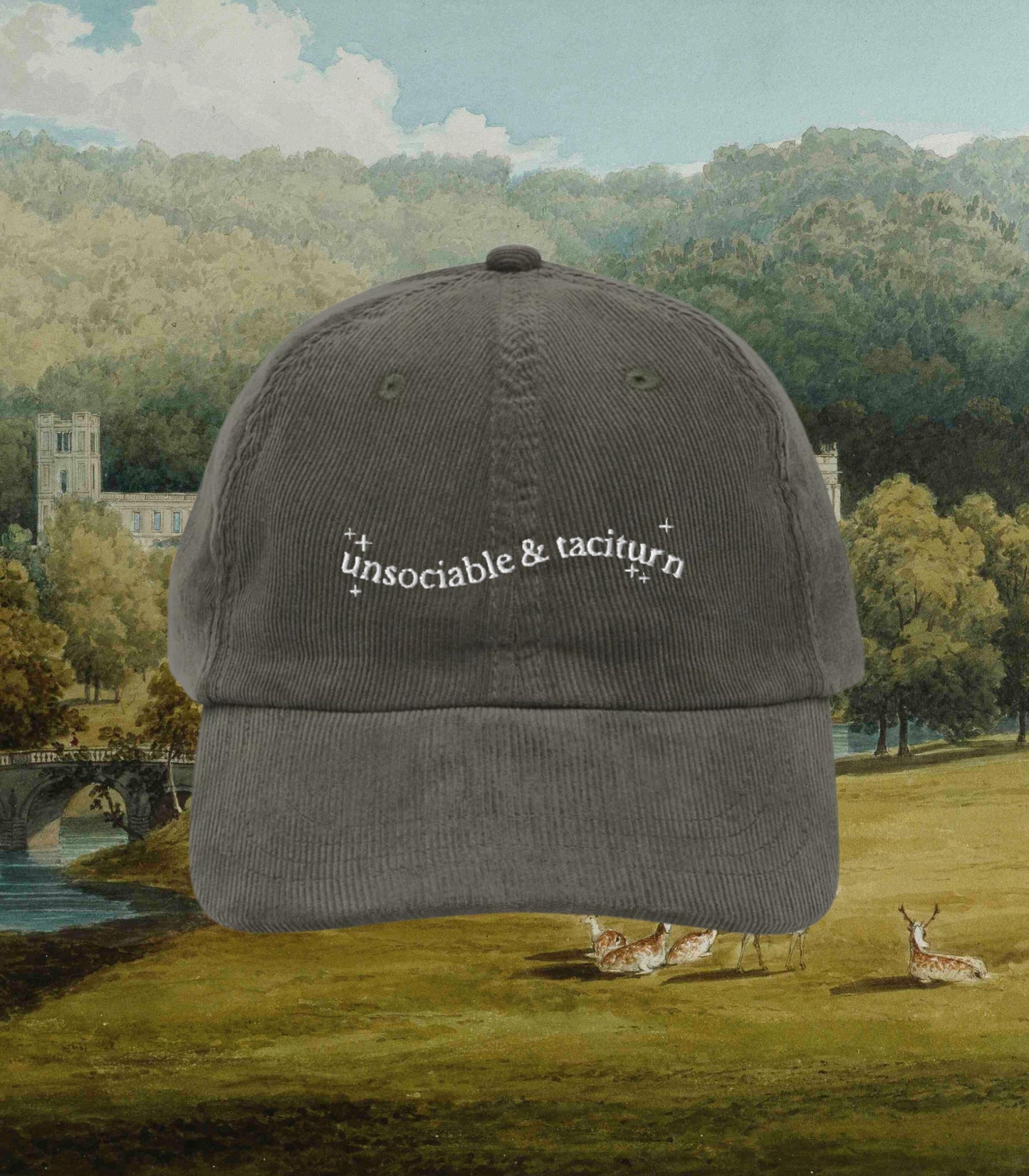 Pride & Prejudice Vintage Embroidered Corduroy Hat * unsociable taciturn pemberley mr darcy 20th Anniversary Bookish Gift Jane Austen Merch