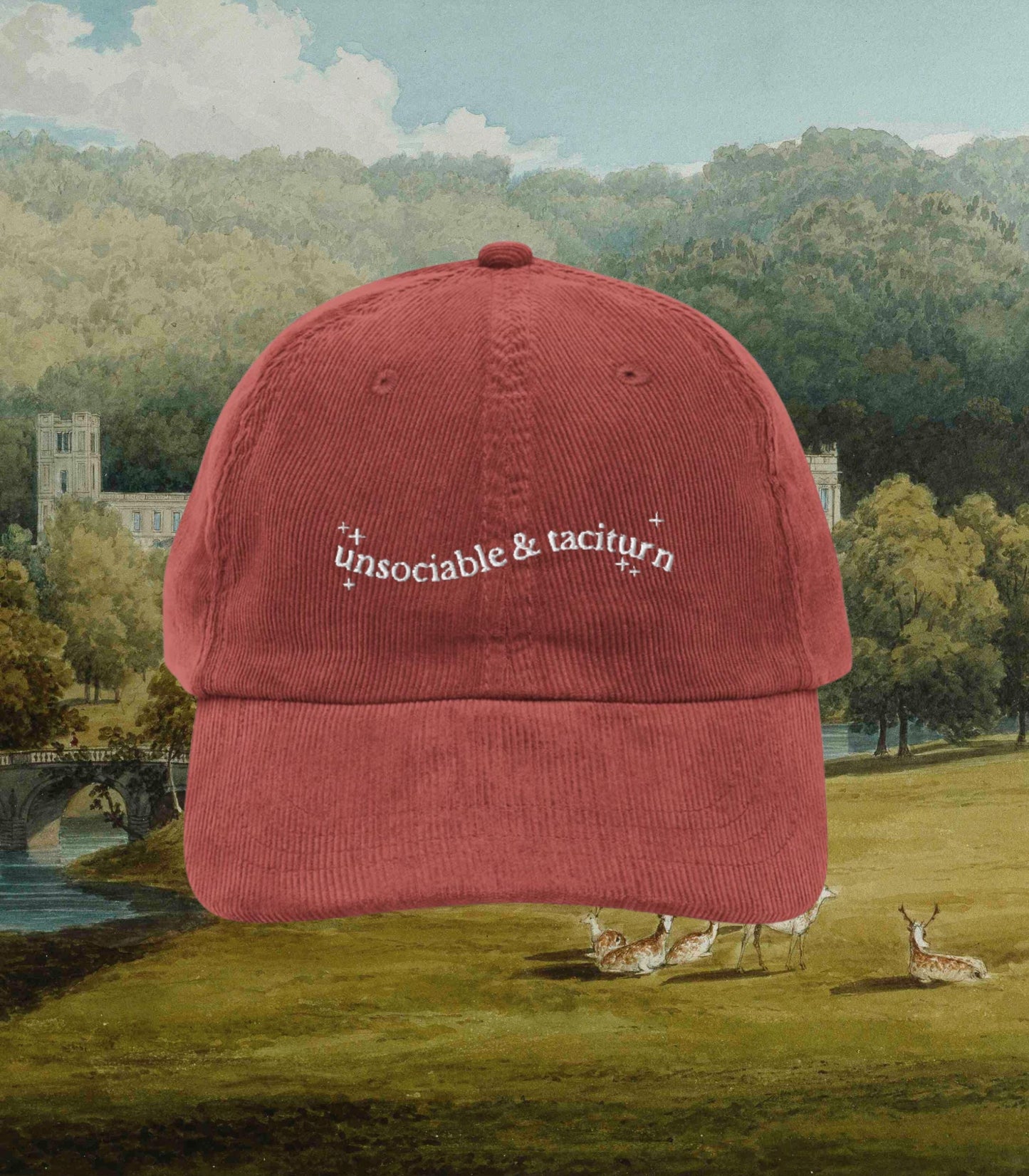 Pride & Prejudice Vintage Embroidered Corduroy Hat * unsociable taciturn pemberley mr darcy 20th Anniversary Bookish Gift Jane Austen Merch