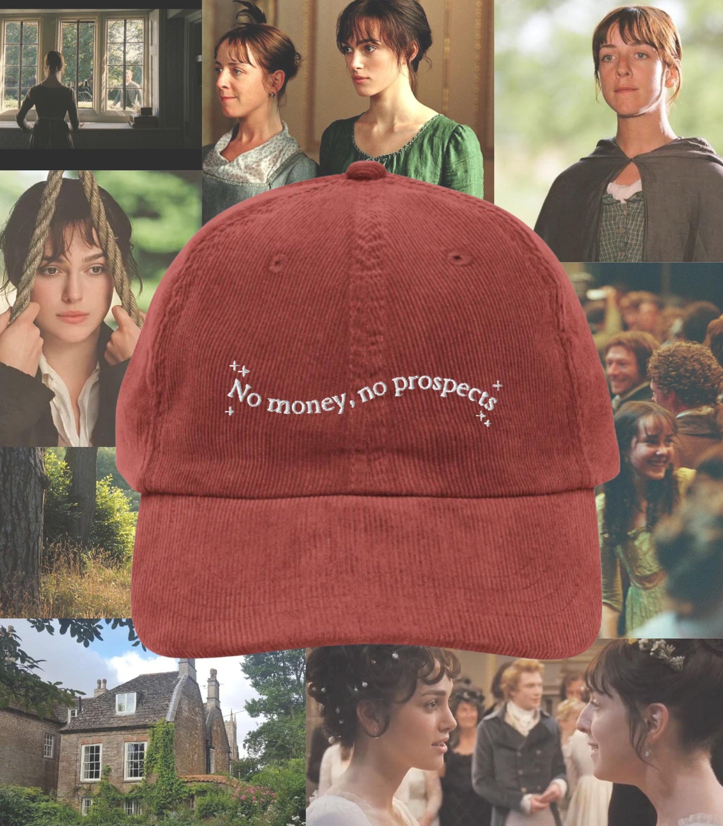 Pride & Prejudice No Money No Prospects Vintage Embroidered Corduroy Hat * 20th anniversary * Funny 27 years old Jane Austen Merch