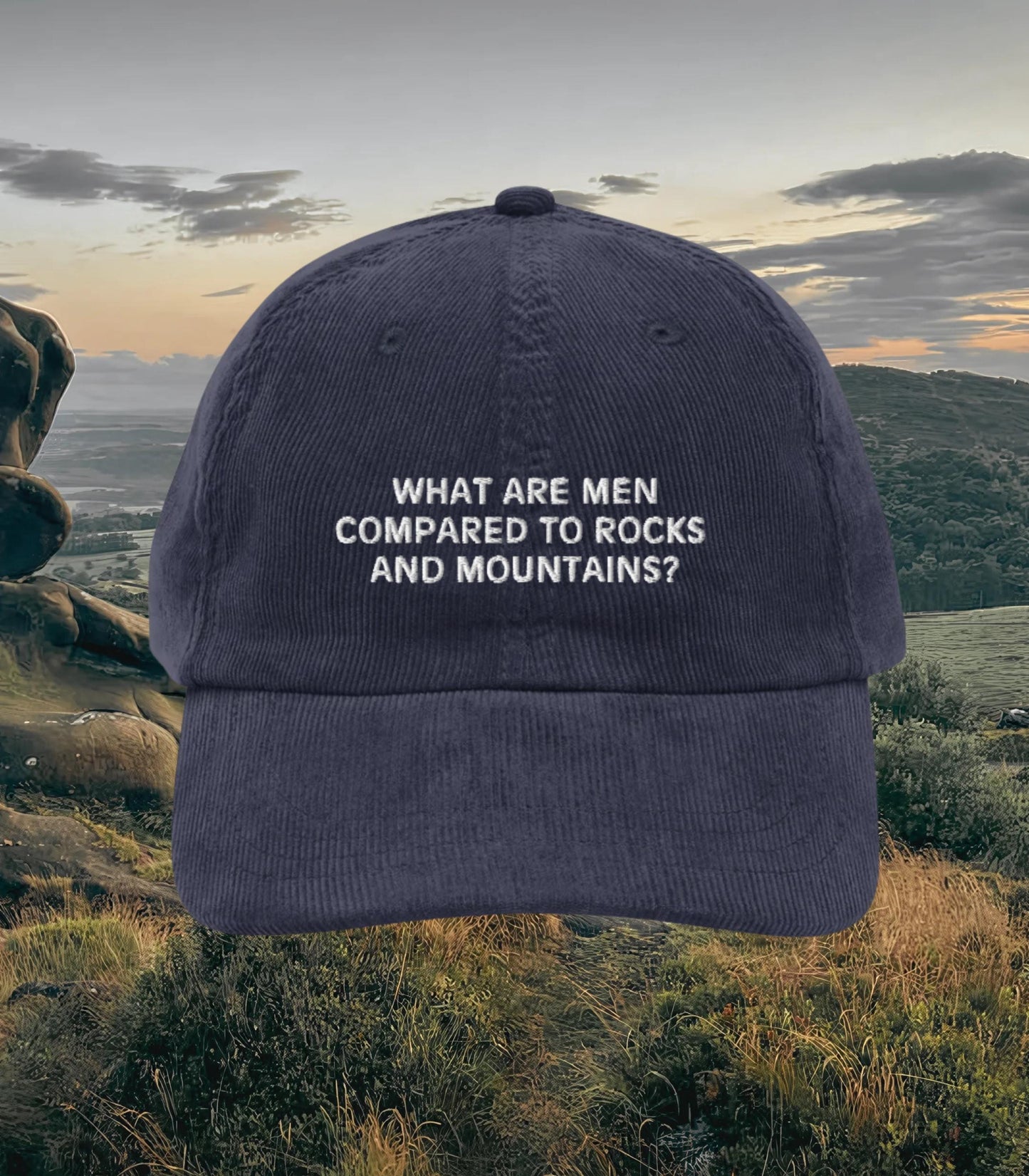 Pride & Prejudice What are Men Embroidered Corduroy Hat * 20th anniversary Rocks Mountains Pemberley Darcy Jane Austen Merch Gift