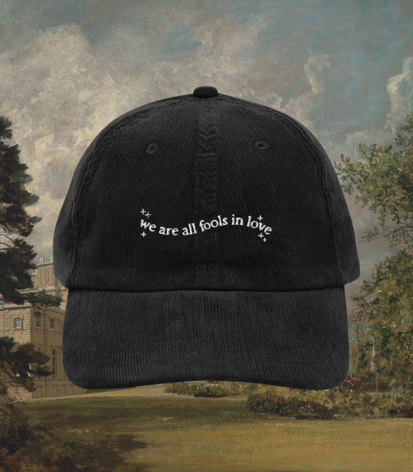 Pride & Prejudice We are all fools in love corduroy embroidered hat * 20th anniversary Mr Darcy hand flex * Jane Austen Bookish Merch Gift
