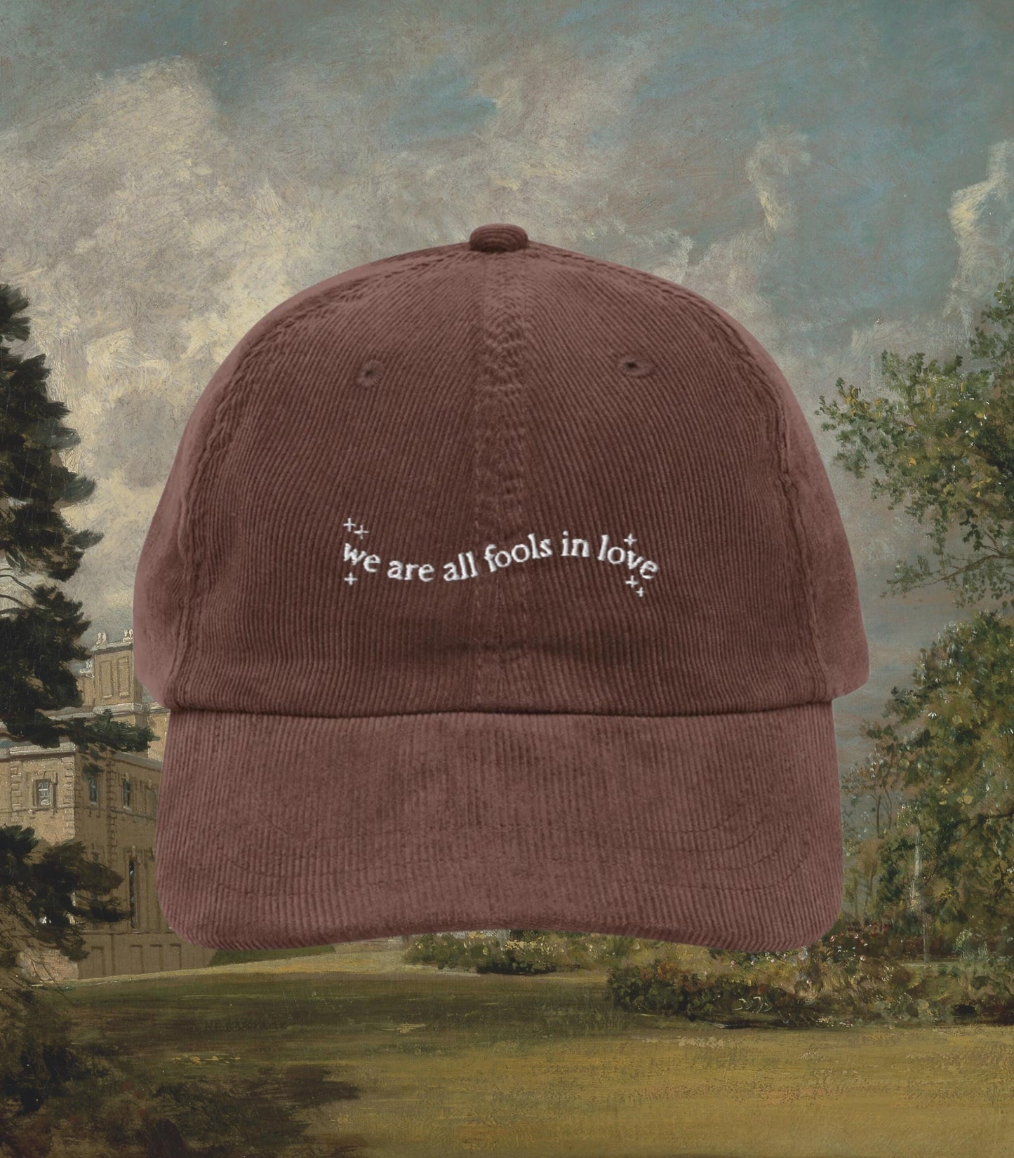 Pride & Prejudice We are all fools in love corduroy embroidered hat * 20th anniversary Mr Darcy hand flex * Jane Austen Bookish Merch Gift