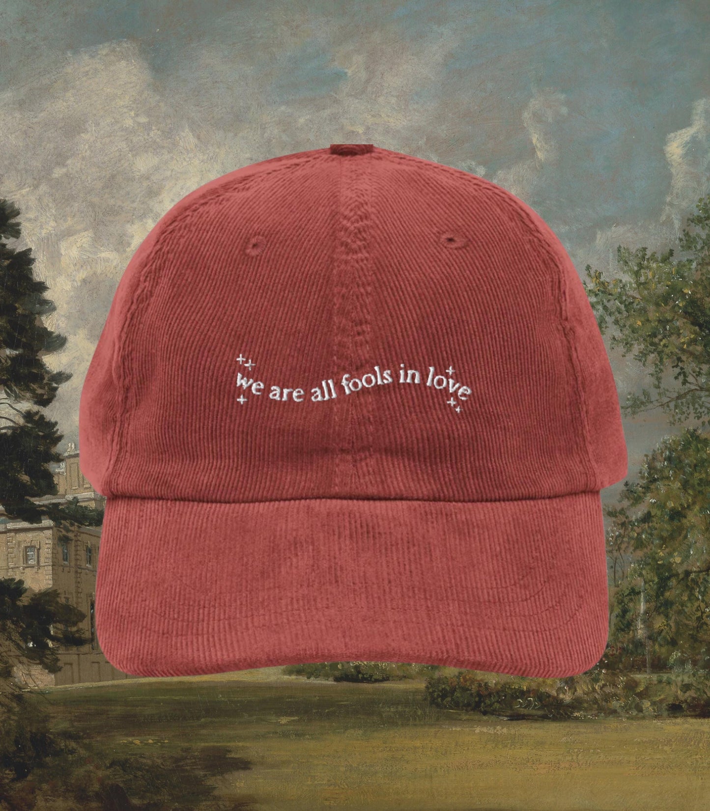 Pride & Prejudice We are all fools in love corduroy embroidered hat * 20th anniversary Mr Darcy hand flex * Jane Austen Bookish Merch Gift