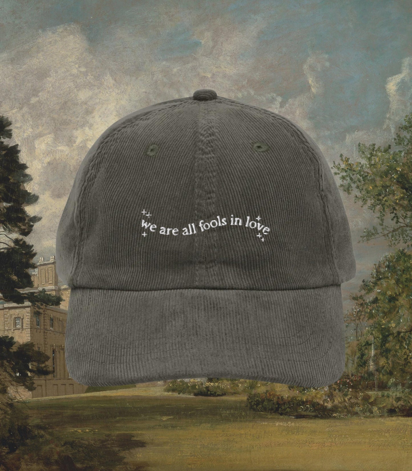 Pride & Prejudice We are all fools in love corduroy embroidered hat * 20th anniversary Mr Darcy hand flex * Jane Austen Bookish Merch Gift