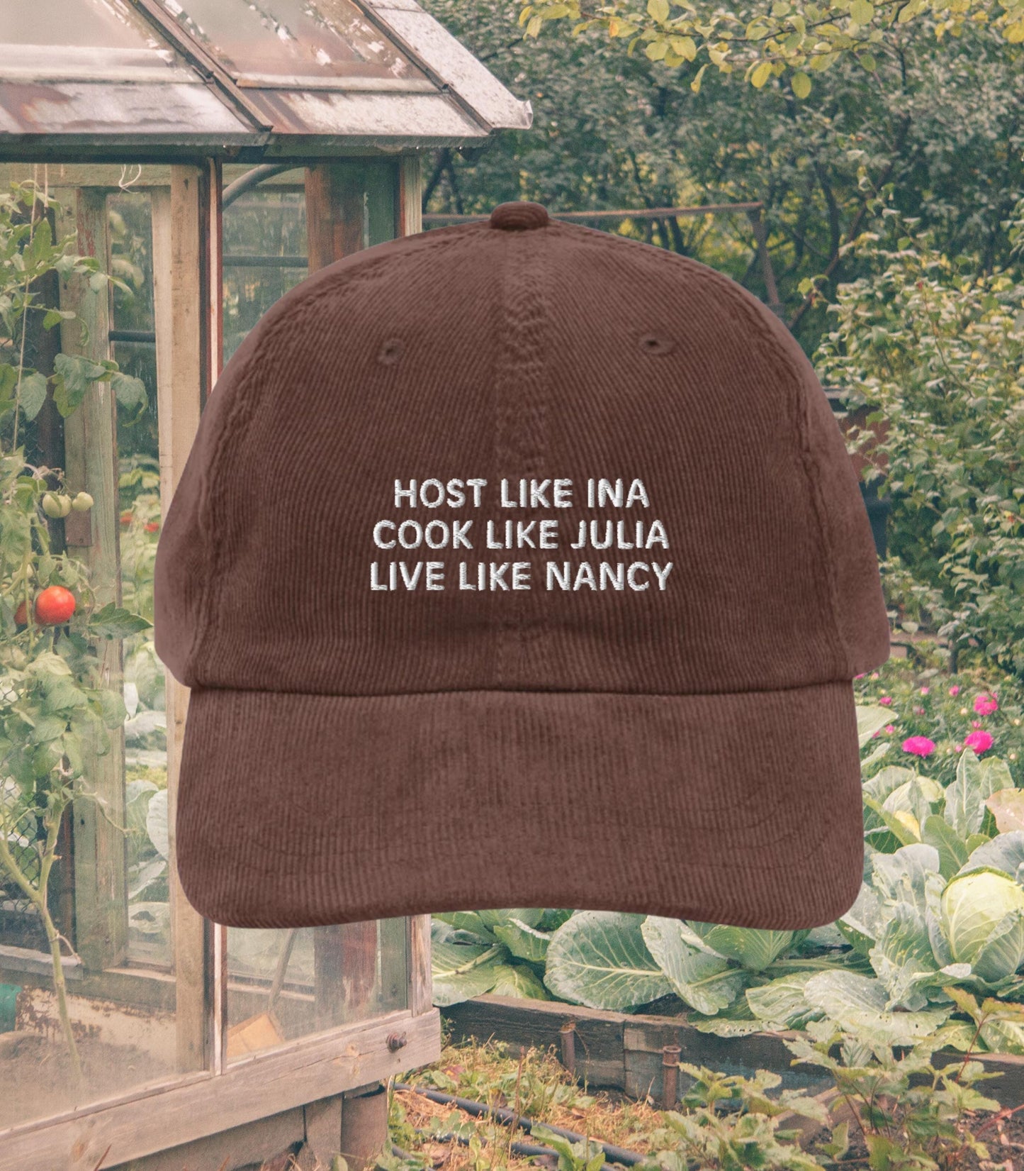 Host Like Ina Cook Like Julia Live Like Nancy Vintage corduroy dad hat * mother's day foodie hostess gift idea coastal grandmother aesthetic