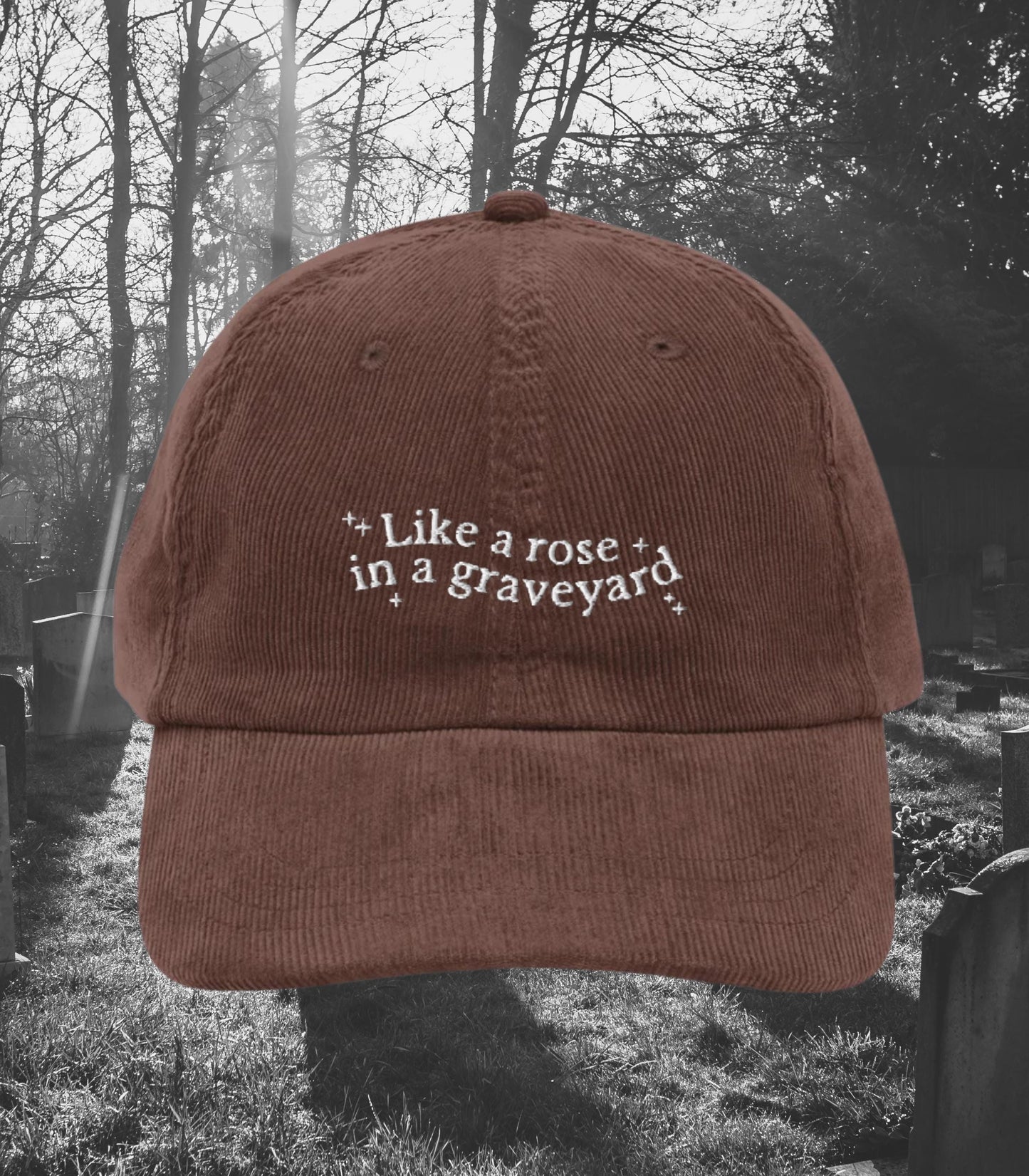 Dramione Like a Rose in a Graveyard Embroidered Corduroy Dad Hat * High Reeve Manacled Marauders Dark Romance Reader Bookish Gift