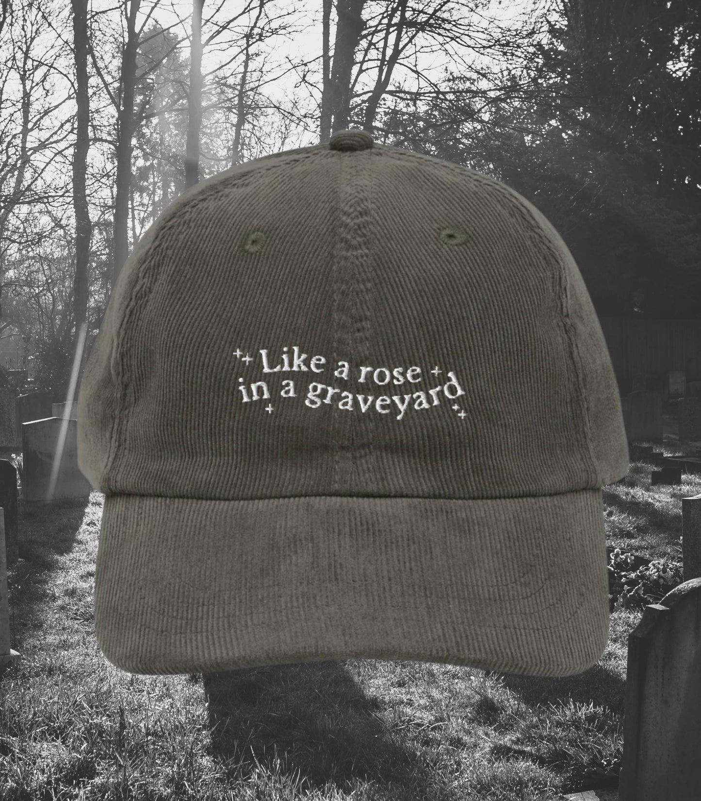 Dramione Like a Rose in a Graveyard Embroidered Corduroy Dad Hat * High Reeve Manacled Marauders Dark Romance Reader Bookish Gift