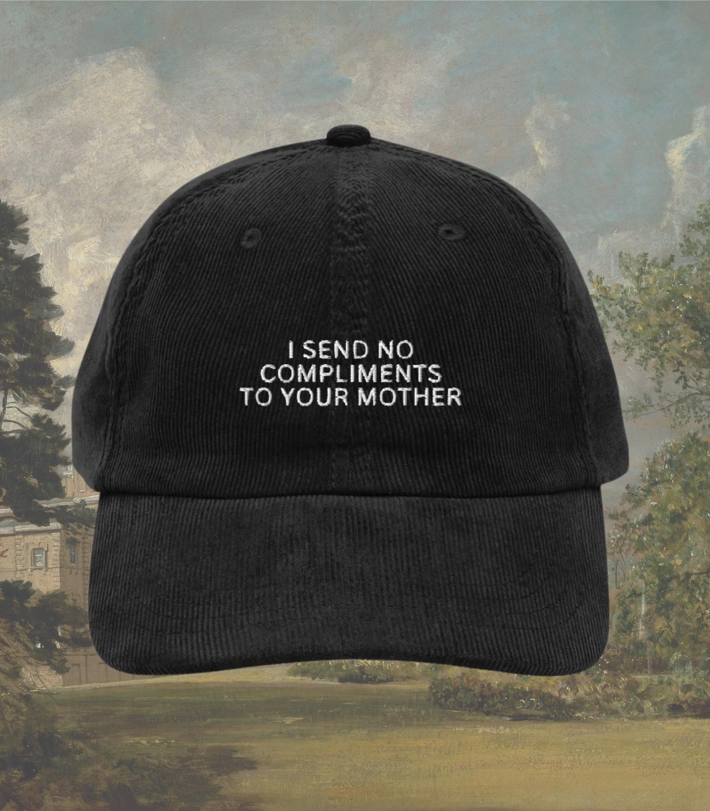 Pride & Prejudice Funny No Compliments to your Mother Embroidered Corduroy Hat * 20th Anniversary Mr Darcy Hand Flex Bennet Movie Lover Gift