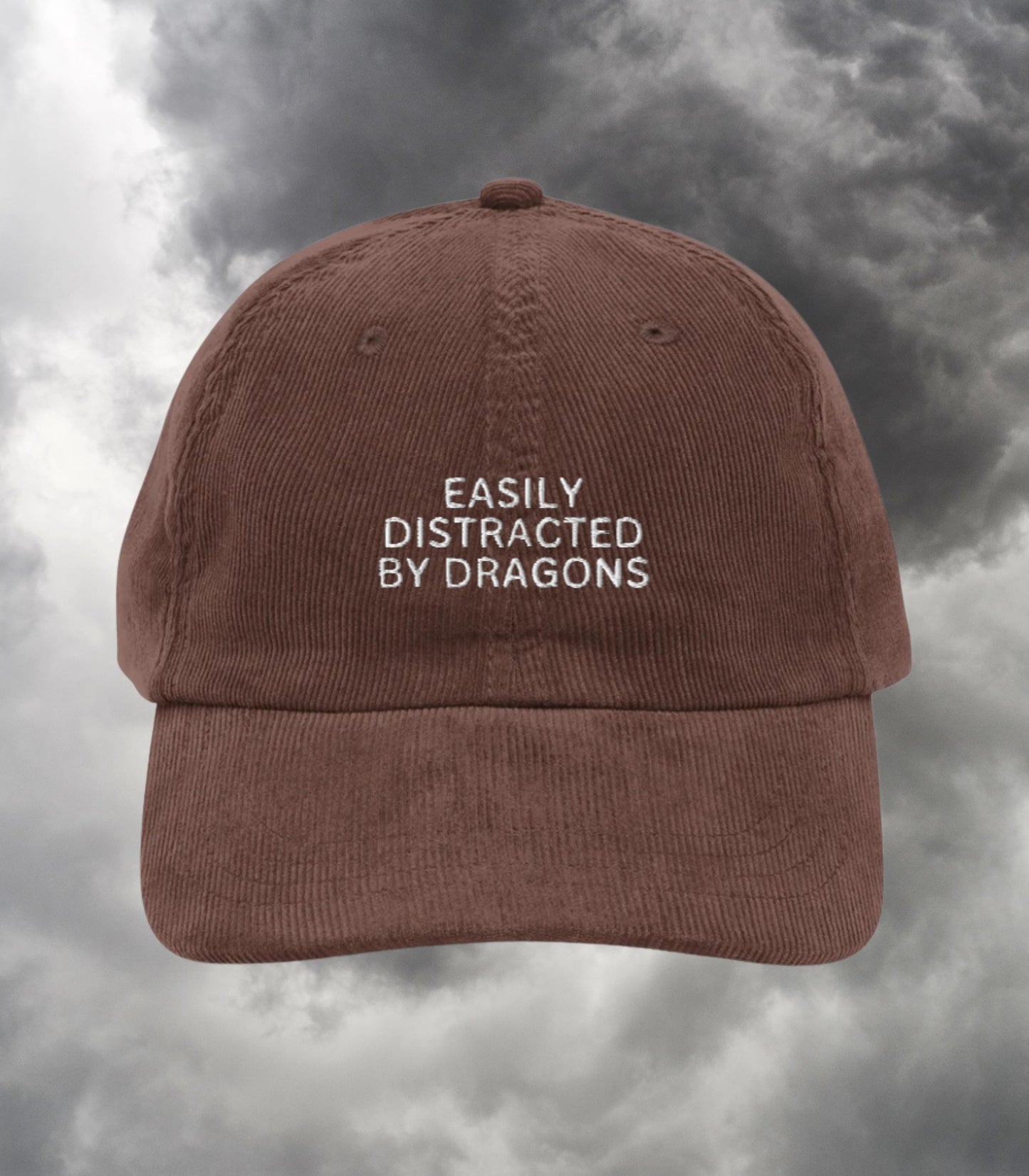 Easily Distracted by Dragons Funny Bookish Embroidered Corduroy Dad Hat * Fourth Wing Wingleader Xaden Violet Violent Little Thing Merch