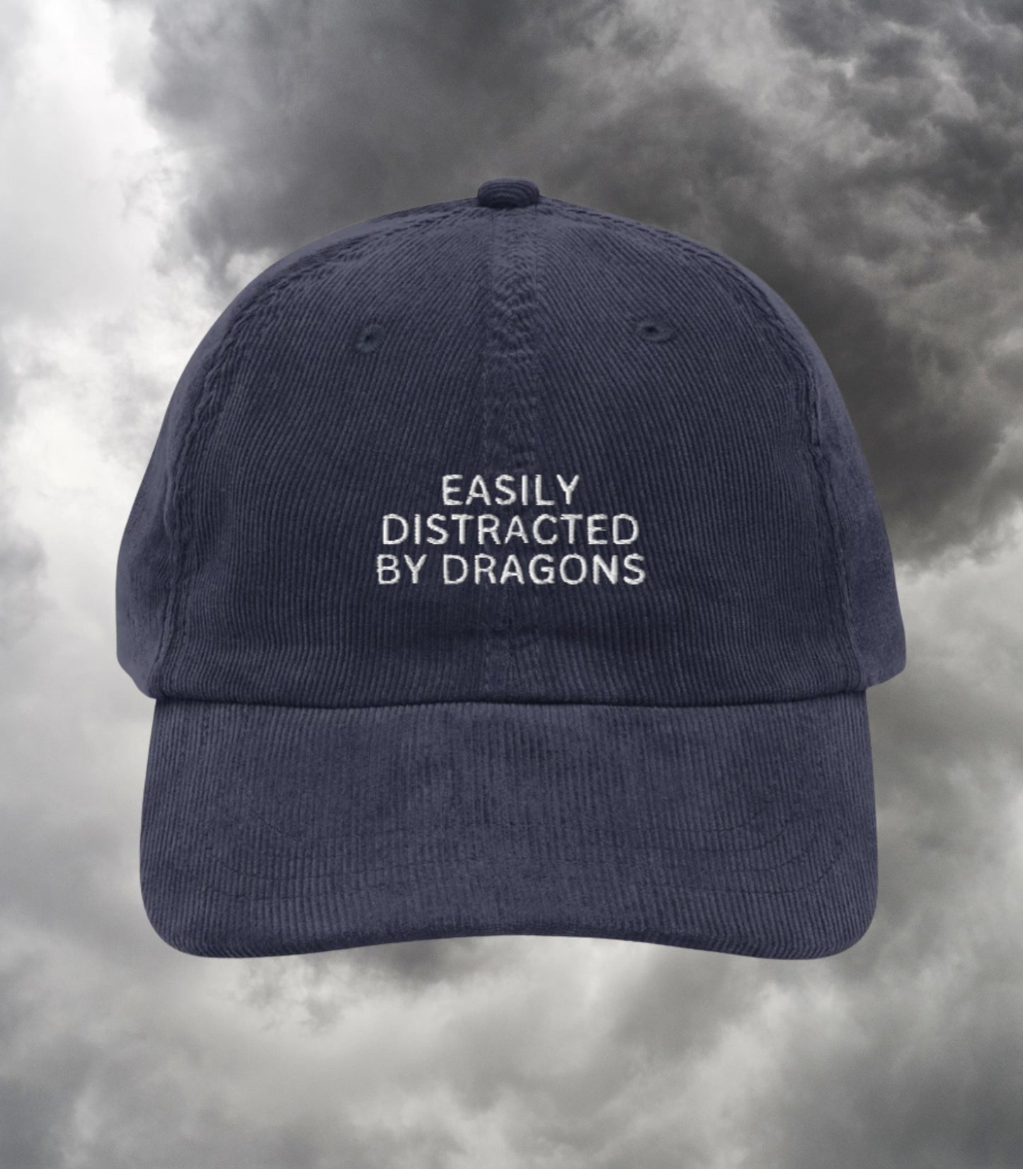 Easily Distracted by Dragons Funny Bookish Embroidered Corduroy Dad Hat * Fourth Wing Wingleader Xaden Violet Violent Little Thing Merch