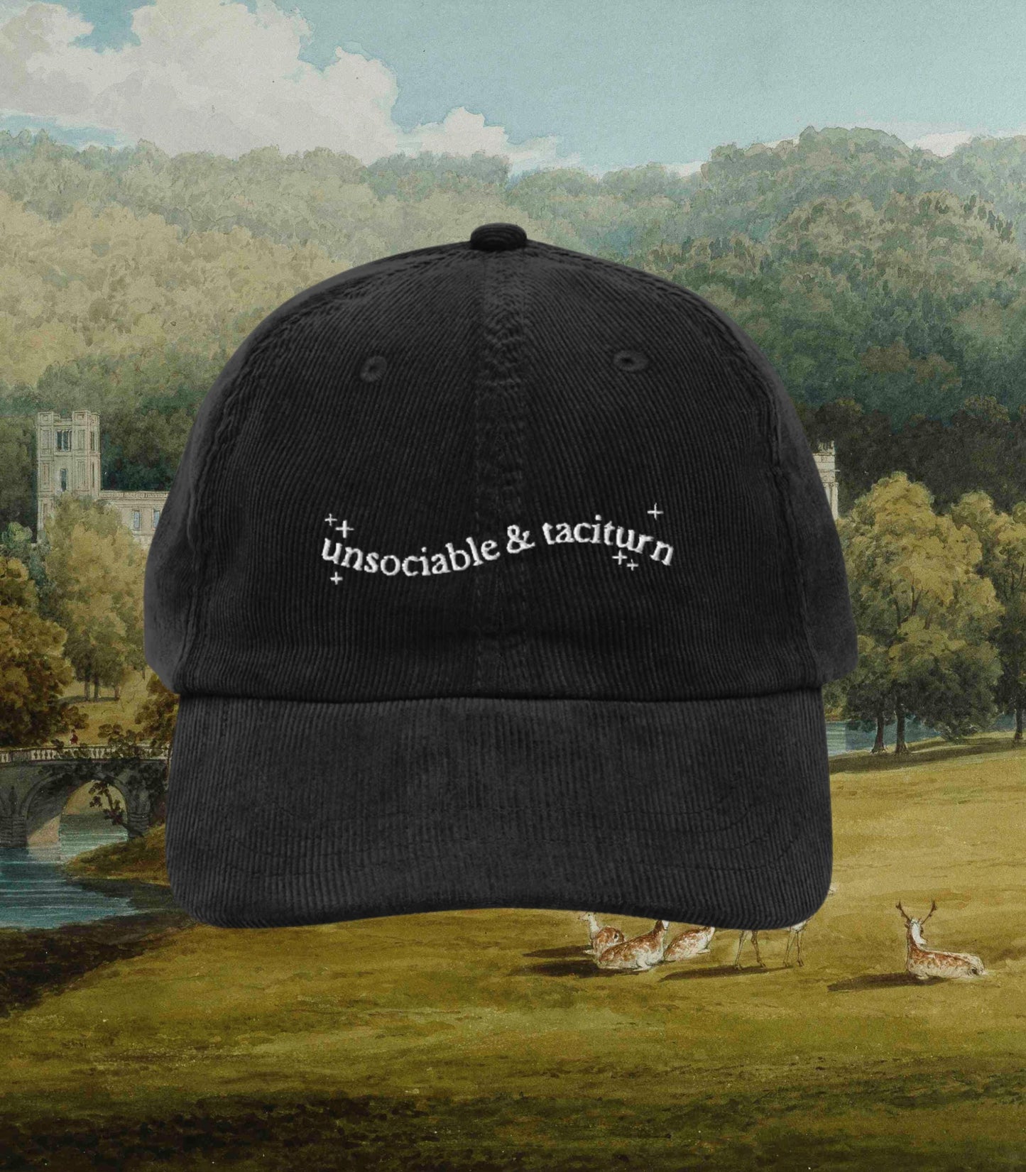 Pride & Prejudice Vintage Embroidered Corduroy Hat * unsociable taciturn pemberley mr darcy 20th Anniversary Bookish Gift Jane Austen Merch