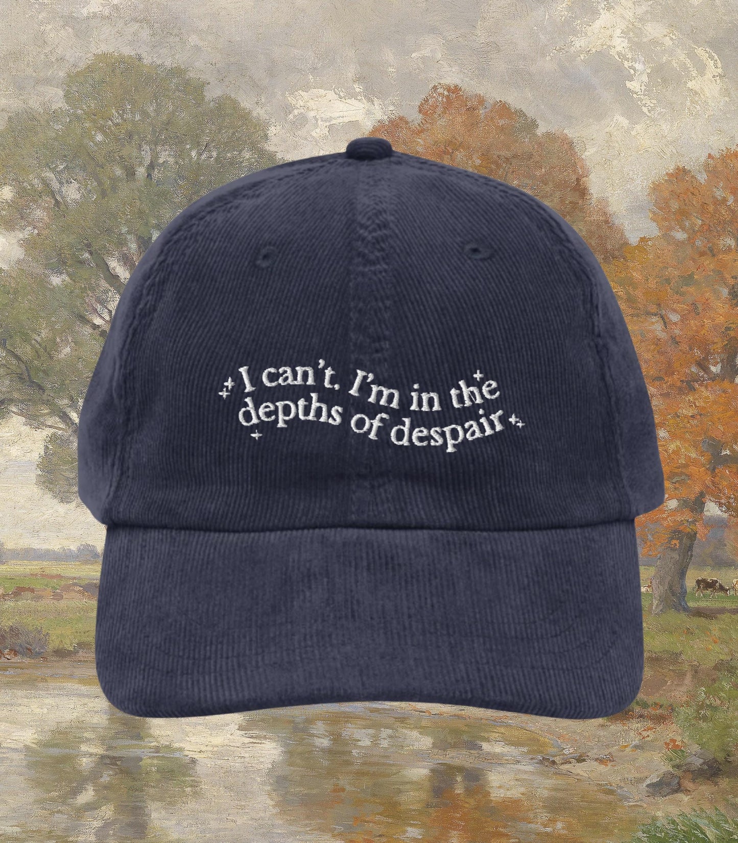 Anne of Green Gables Embroidered Corduroy Dad Hat * I can't I'm in the depths of despair * Anne with an E Book Fandom Merch Gift