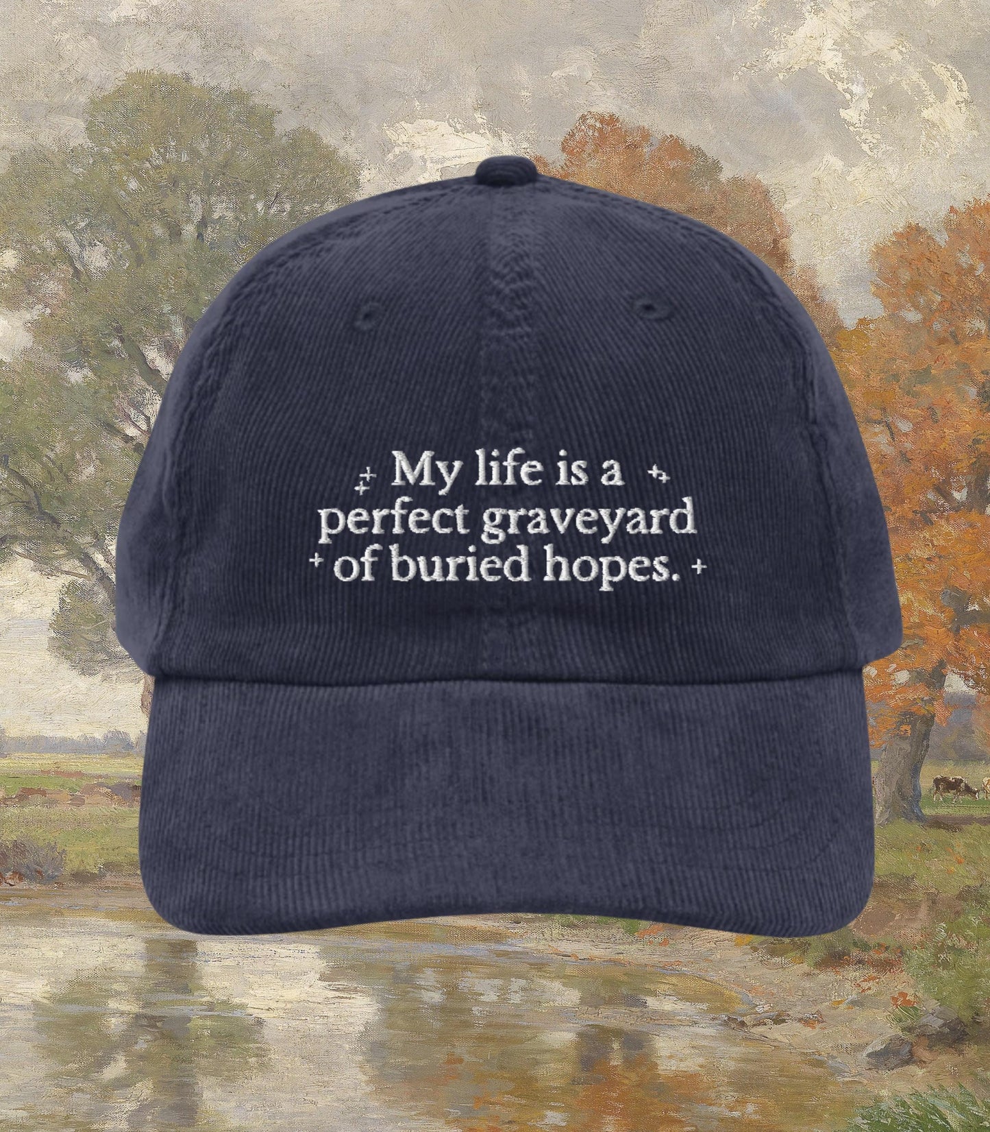 Anne of Green Gables Embroidered Corduroy Hat * Graveyard of Buried Hopes * Funny Unhinged Bookish Merch Gift Idea