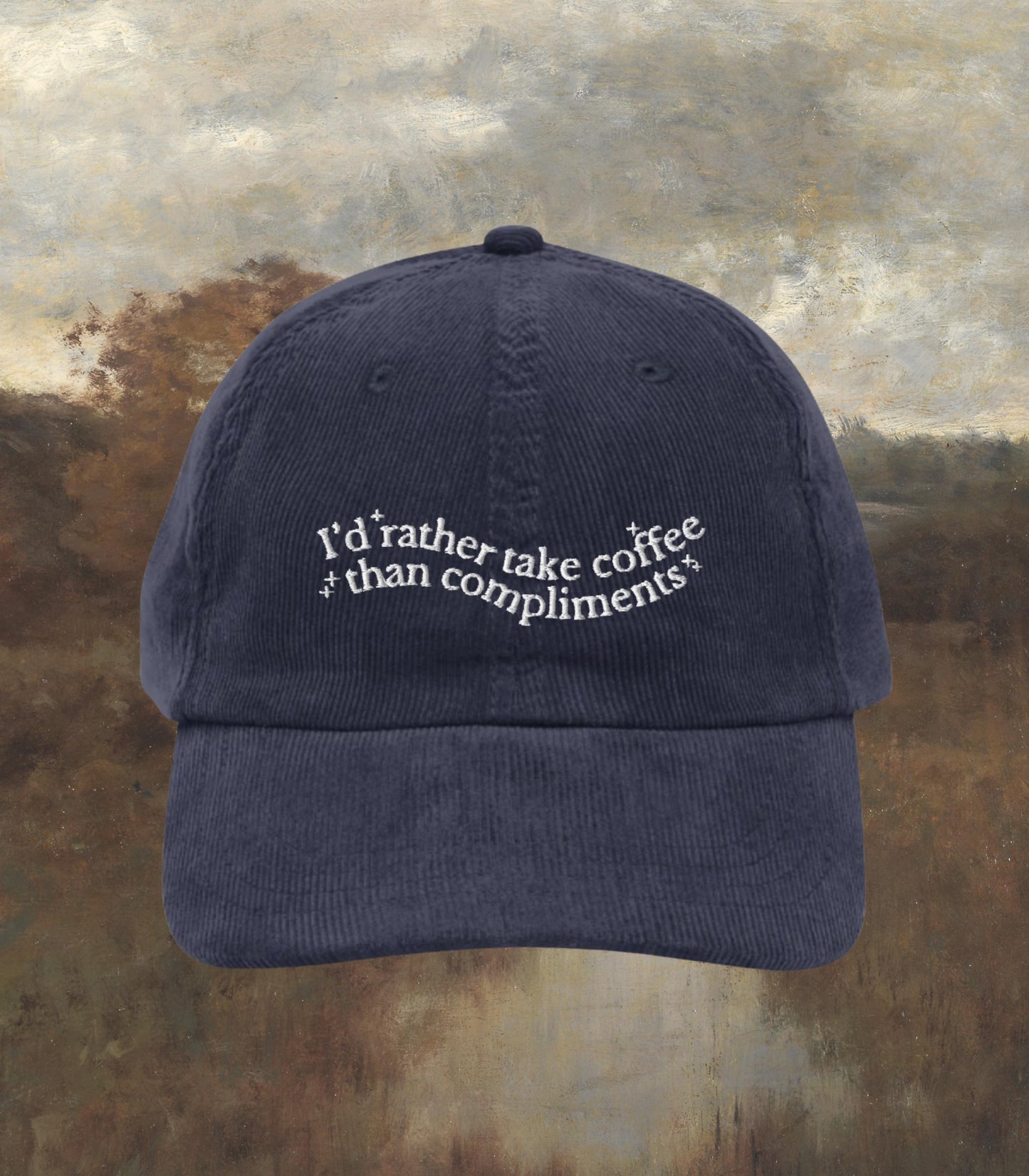 Little Women Embroidered Corduroy Dad Hat Coffee than Compliments * Orchard House March Sisters It's no use Jo Meg Beth Amy Cottagecore