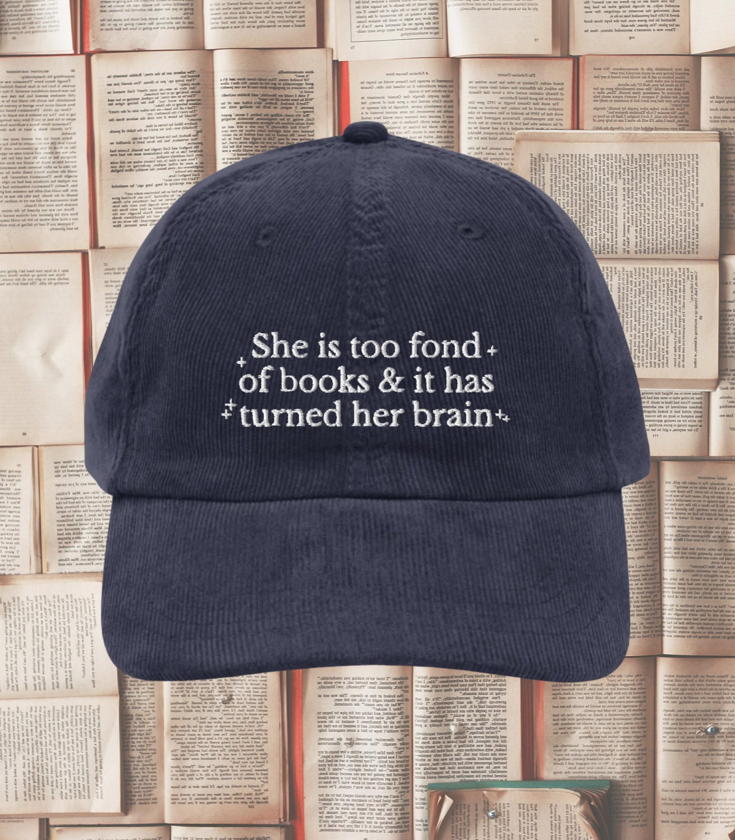 Little Women Too Fond of Books Corduroy Embroidered Hat * Cottagecore March Sisters Meg Jo Beth Amy Laurie Reader Booktok Merch Bookish Gift