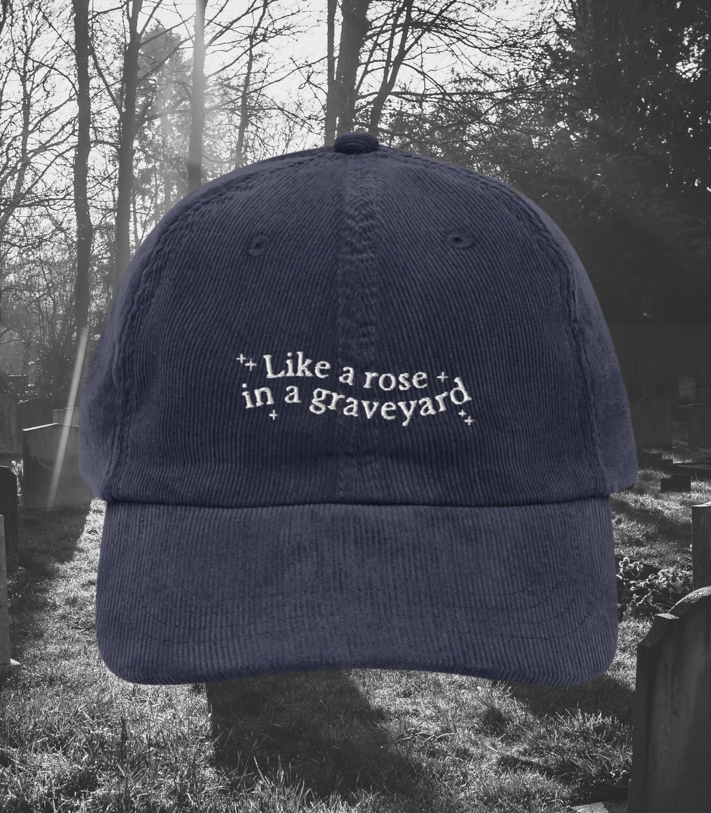 Dramione Like a Rose in a Graveyard Embroidered Corduroy Dad Hat * High Reeve Manacled Marauders Dark Romance Reader Bookish Gift