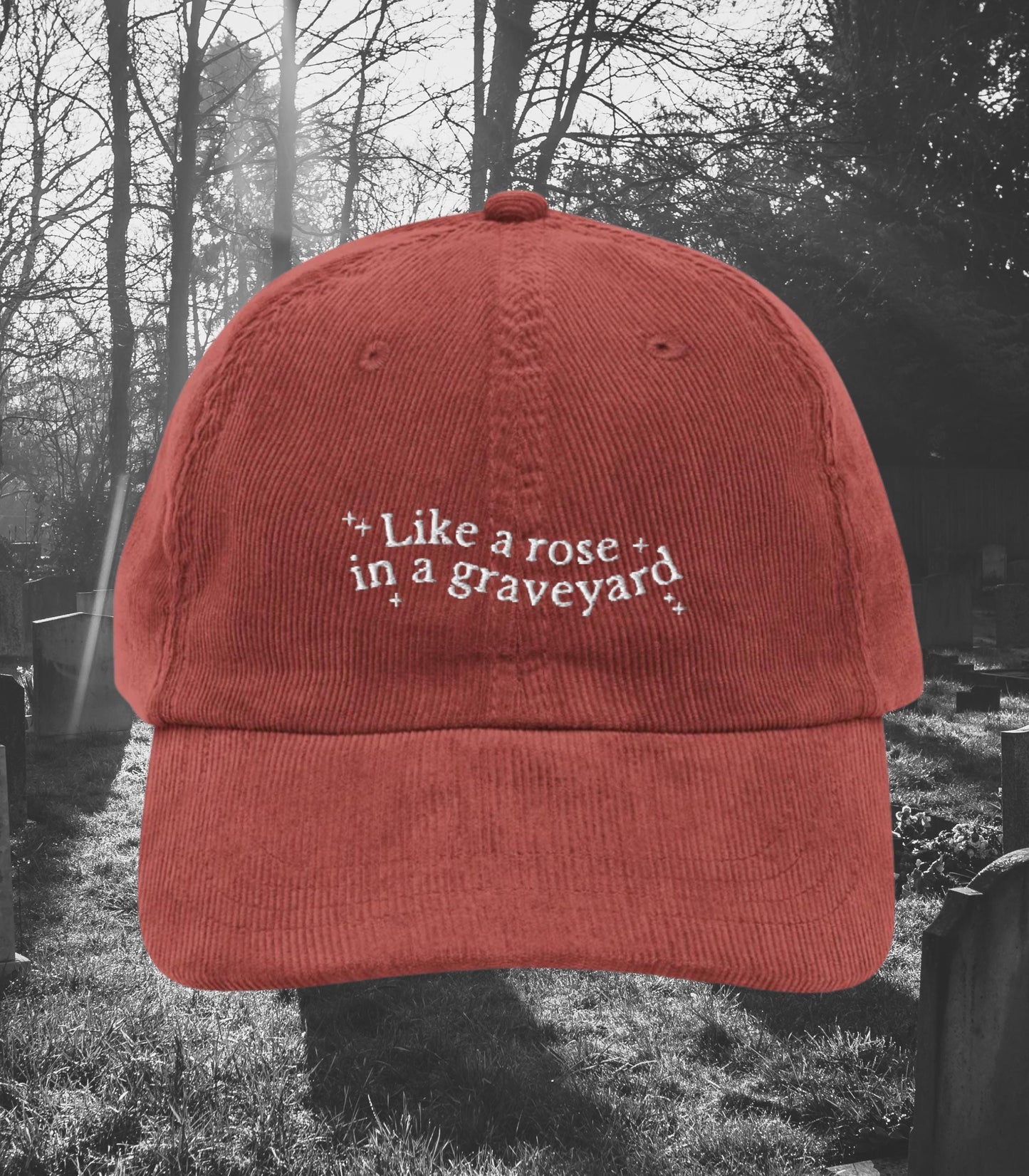 Dramione Like a Rose in a Graveyard Embroidered Corduroy Dad Hat * High Reeve Manacled Marauders Dark Romance Reader Bookish Gift