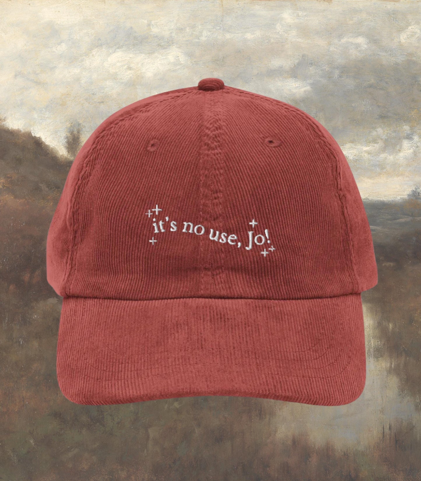 Little Women It's No Use Jo Corduroy Embroidered Hat * Orchard House Cottagecore March Sisters Meg Beth Amy Laurie Fandom Merch Bookish Gift